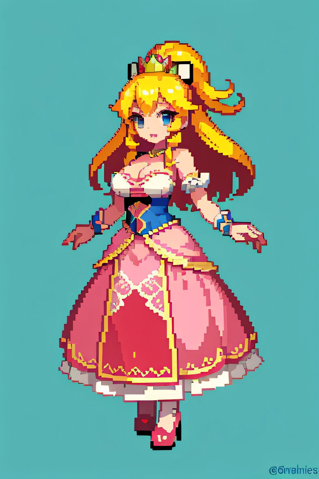 Princess Peach, cleavage, (masterpiece, top quality, best quality), pixel, pixel art, 1girl, full body