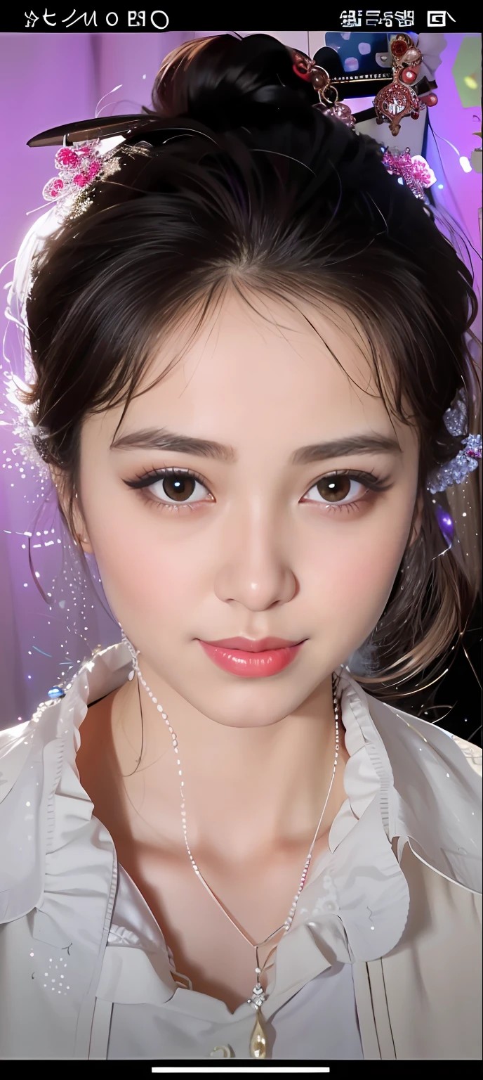a close up of a woman with a necklace on her head, 8K selfie in costume makeup, ,shaxi, ruan jia beautiful!, Xianxia
