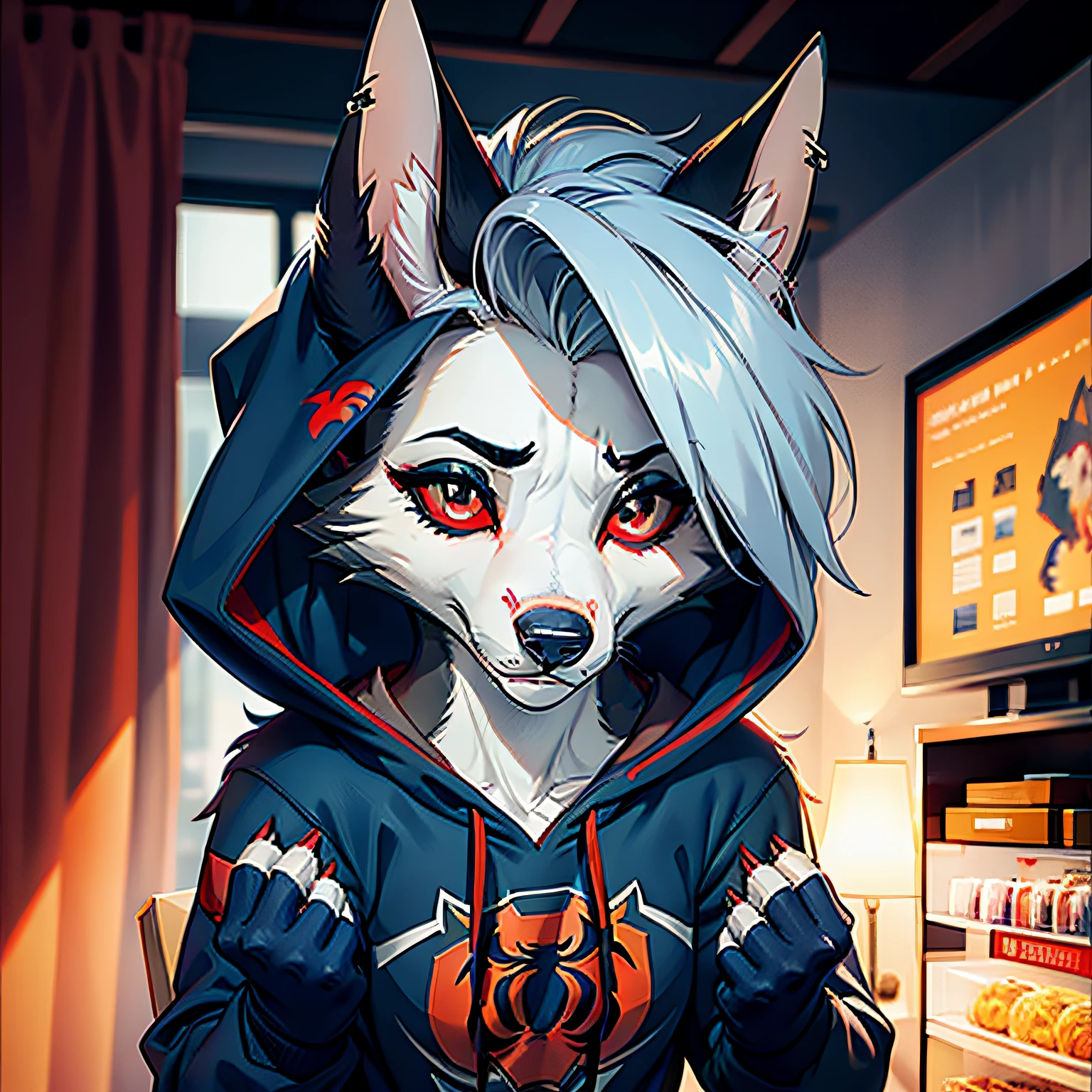 wolf furry red eyes hoodie spiderman