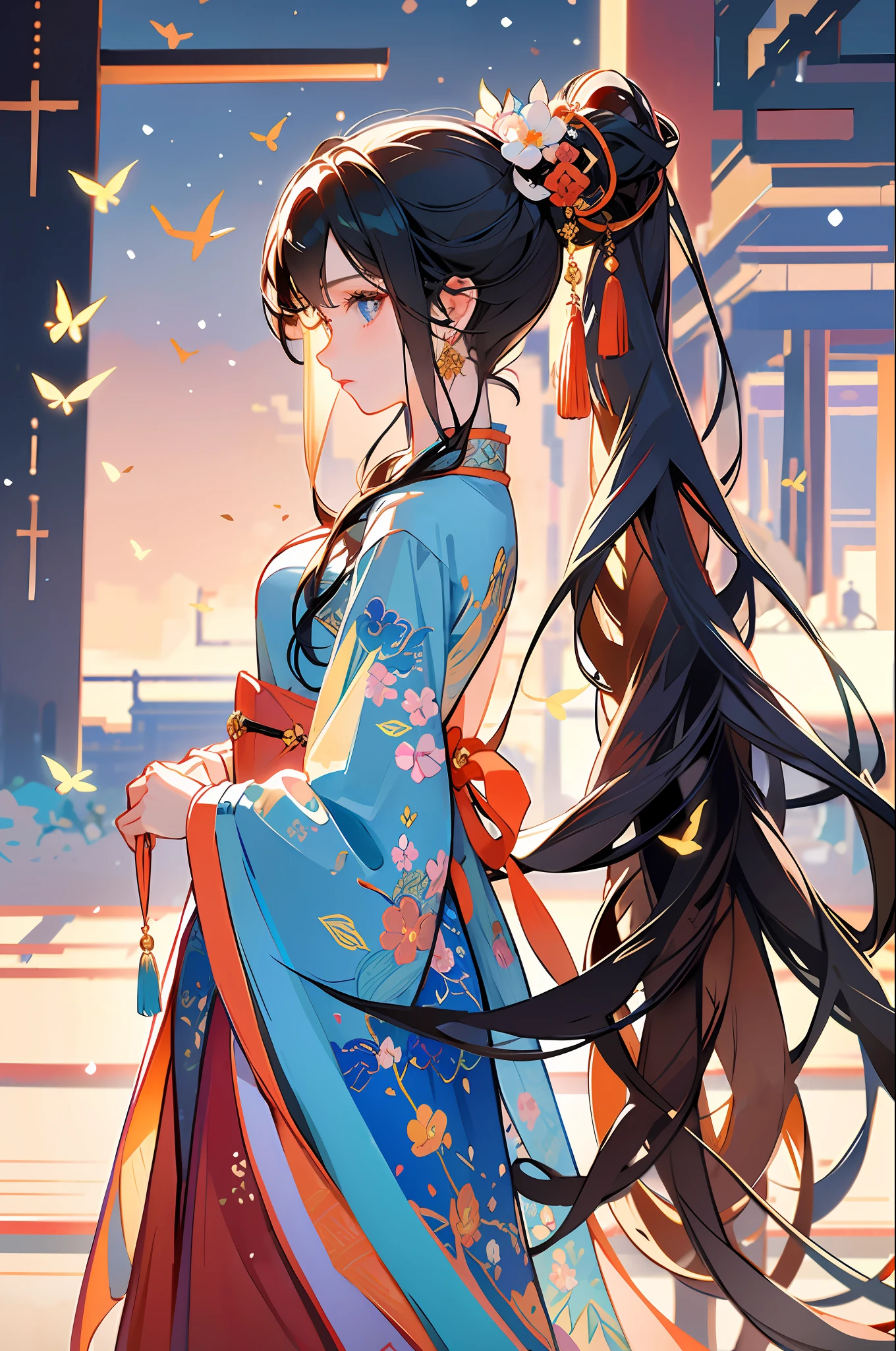 high high quality,tmasterpiece,Delicate facial features,Delicate hair,Delicate eyes,Ancient Style Girl,softlighting,High Picture Quality,volumettic light,peach blossom,Peach blossom background,ancient wind,Long black hair,Silver hairpin,Luxurious tiara,Red costume,Gentle sweet girl,In heavy snow,snow covered,Antique atmosphere,ellegance,floated hair,pastel colour,highly detailed soft lighting,8k high quality detailed art Chinese costume, with acient chinese clothes, Traditional beauty, Chinese style(faeries)(Delicate facial portrayal)(Fine hair portrayal)(highest quality)(Master masterpieces)(High degree of completion)(a sense of atmosphere)8k wallpaper,tmasterpiece,Best quality at best,ultra - detailed(master piece:1.2,high high quality),(pixiv:1.4),Song Dynasty gong strokes