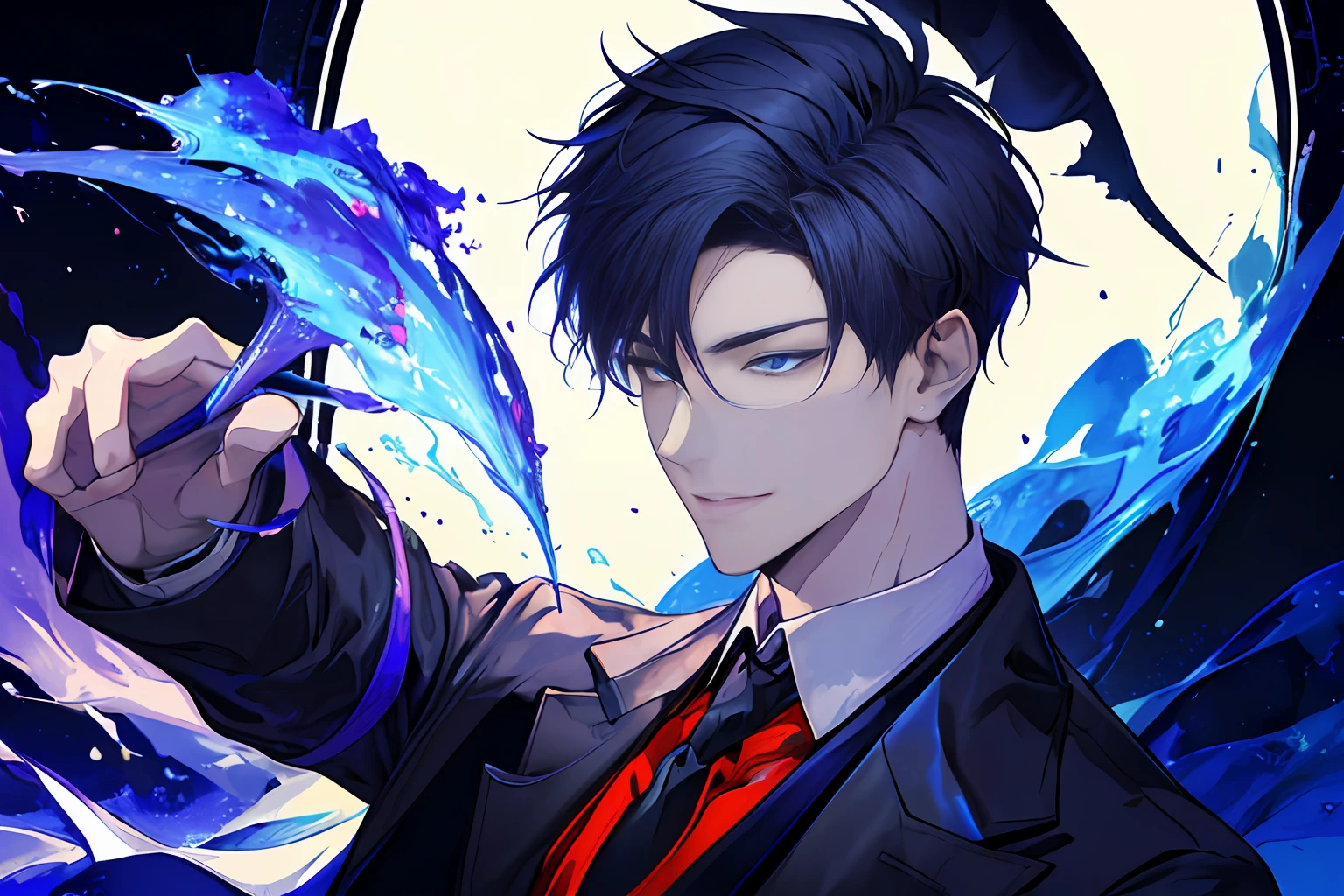 1 man, magician from Now you see me, mysterious vibe, vivid color, grim ,artistic,masterpiece, delighted face and details, high quality, digital painting, official wallpaper, ||,