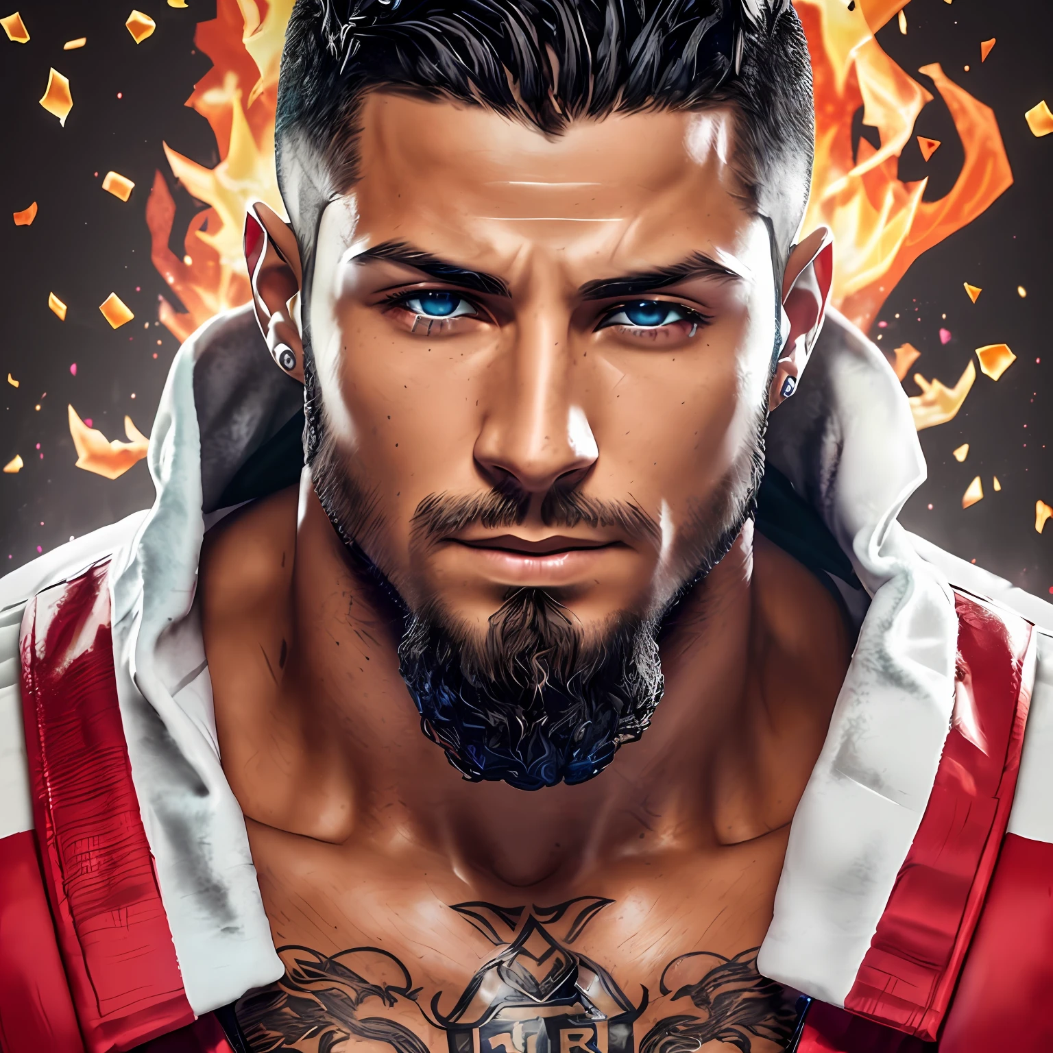 Cyberpunk male, fantasy world, dark background, clean design, epic instagram, artstation, colorful paint splatter, silhouette, hyper detailed intricate details, unreal engine, fantasy, intricate details, splash screen, complementary colors, Fantasy concept art, 8k resolution, deviantart masterpiece, oil painting, heavy strokes, paint dripping, (isolated on white background: 1.3), rainbow skin, (((handsome young man))), ((teenage:1.5) ), (glowing blue eyes), ((light eyes)), ((((short white hair: 1.1))), ((black clothes)), (prince\\(indifferent expression\\),, ( ((Wears high detail luxurious black robe))), white hair, (chest) --v 6