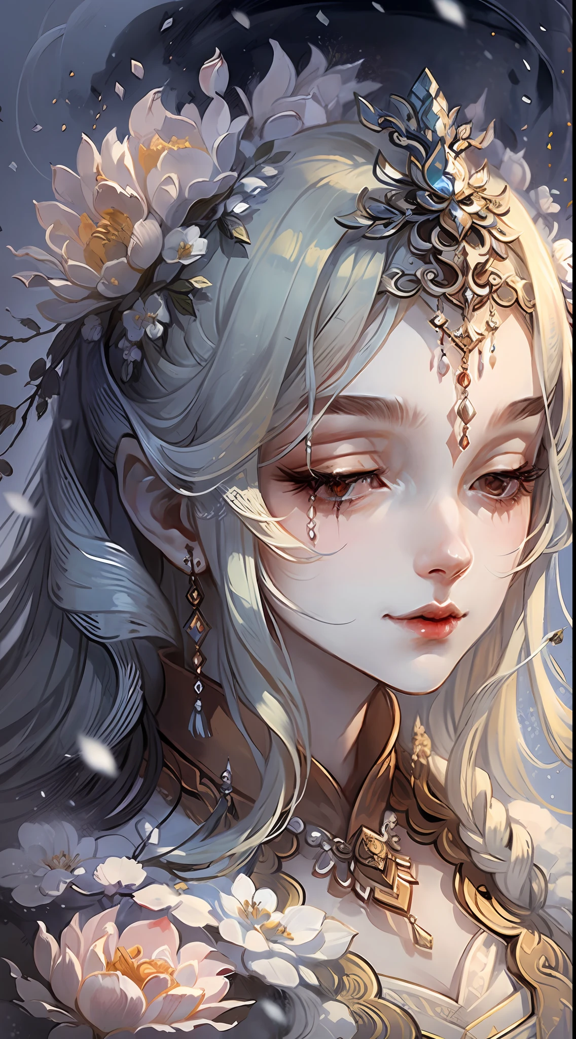 high high quality，tmasterpiece，Delicate facial features，Delicate hair，Delicate eyes，Ancient Style Girl，softlighting，High picture quality，volumettic light，peach blossom，Peach blossom background，Ancient wind，Long black hair，silver hair clip，Luxurious tiara，Red costume，Gentle and sweet girl，In heavy snow，snow covered，Antique atmosphere，ellegance，floated hair，pastel colour，highly detailed soft lighting，High quality detail art Chinese clothing, with acient chinese clothes, Traditional beauty, Chinese style（faeries）（Delicate facial portrayal）（Fine hair depiction）（highest  quality）（Master masterpieces）（High degree of completion）（a sense of atmosphere）tmasterpiece，Best quality at best，ultra - detailed ，Epic composition，extremely detaile， offcial art， super detailing， 32k -- v 6
