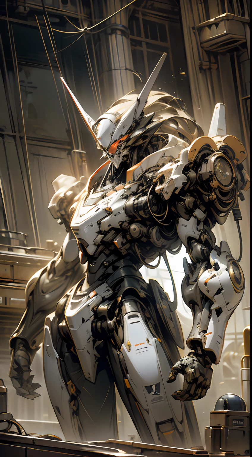 Dark_fantasy, cyber punk perssonage, ((Eva first machine:1.5, Large-caliber artillery:1.7, Heavy armor:1.5, Colorful, a color:1.1)), mechanical wing, Pipes of various sizes, concept art Octane rendering, mech concept art, gentlesoftlighting, vivd colour, ((Desert battlefield)), expressionistic, in a panoramic view, large scene, dynamicposes, retinas, hyper HD, A high resolution, Award-Awarded, art-deco, god light,abstract expressionism, Vignetting, Chiaroscuro, afterimage, Atmospheric perspective, Rotated, Constructivism, surrealism, art-deco, Constructivism, surrealism, god light, Satellite image, Ultra-wide angle, Masterpiece, ccurate, Anatomically correct, Textured skin, Best quality, High quality, 16k