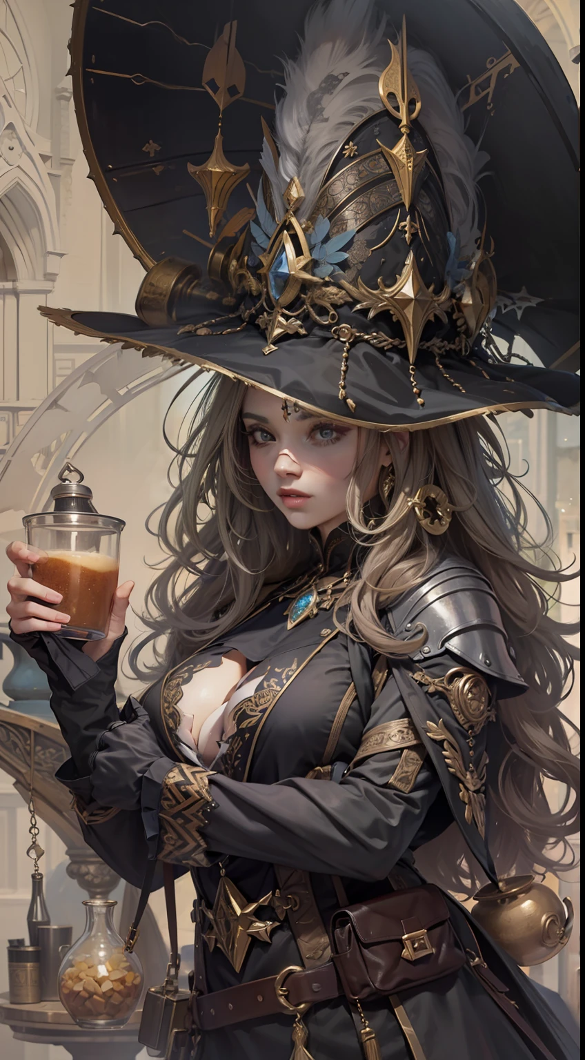 Beautiful woman in insanely intricate Witchy brewer Outfit