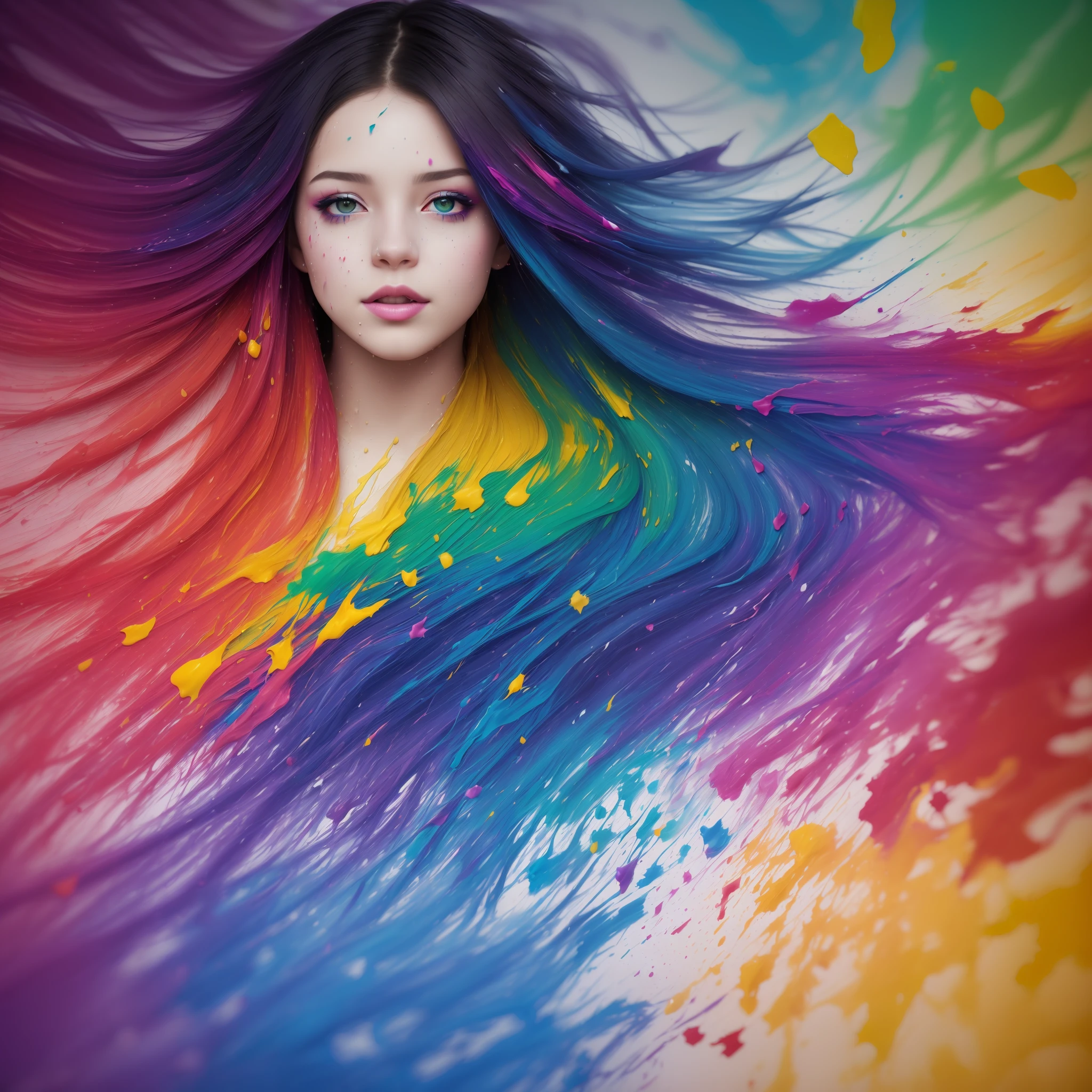 (level difference:1.8),(Paint colliding and splashing on the canvas),(depth of field),1girl's side face blends into it,((side face)),open mouth,(liquid paint rainbow hair:1.1) made of paint and defies gravity,thick flowing,(paint splatter:1.3),Liquid state,stunningly beautiful, masterpiece, detailed background,ultra high quality model, ethereal background,abstract beauty, explosive volumetric, oil painting,heavy strokes,Romantic lighting,Sub-Surface Scatterring,lens 135mm,f1.8,glow,8k,high resolution, dreamy,ray tracing,hdr,god rays,