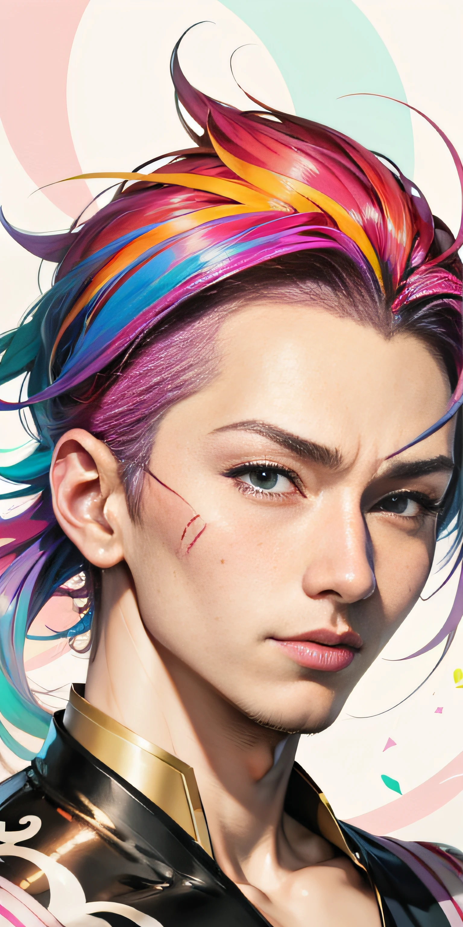 masterpiece, anime boy with detailed eyes, colorful hair and a colorful dress, rossdraws pastel vibrant, rossdraws cartoon vibrant, anime style 4 k, beautiful anime portrait, artgerm colorful, dream artgerm, beautiful anime boy, anime styled digital art, anime art wallpaper 4k, anime art wallpaper 4 k, digital anime art, extremely detailed artgerm