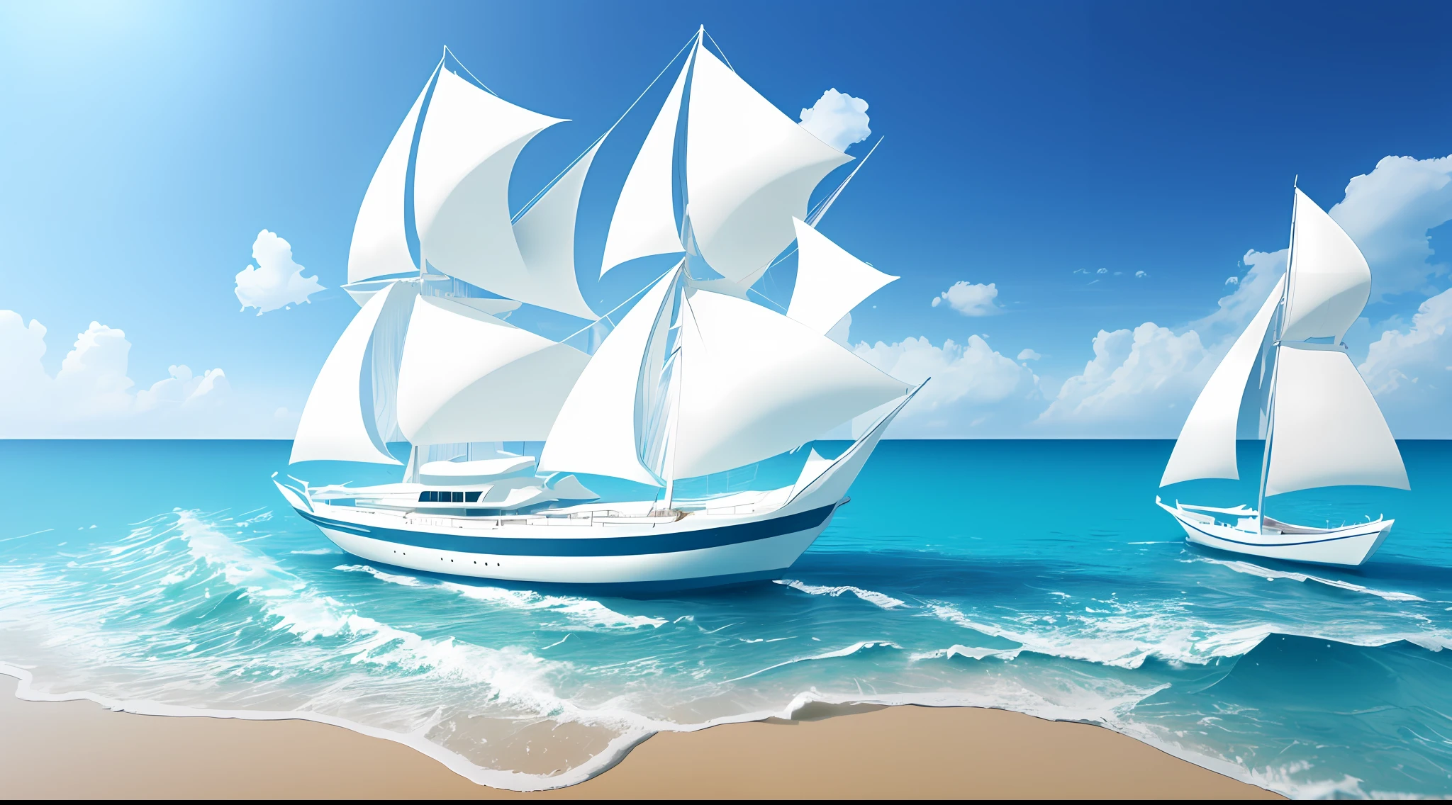 Sailboat, driving in the sea, integrating three-dimensional paper sculpture and paper art creation, using 3D stereoscopic rendering technology, gradient color matching from white to light blue, using 4K resolution, using simple and natural composition, and using white in the background, presenting a fresh and vulgar natural style. (:nature:) --auto