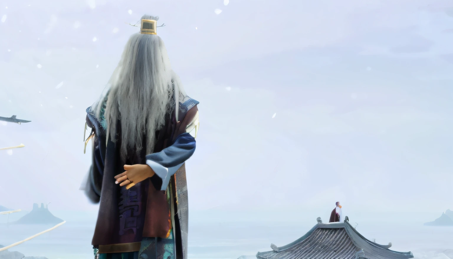 Two men opposing each other in the background of the movie ,Hanfu,