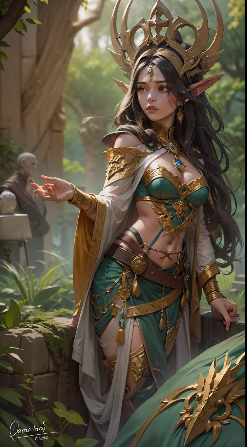 Beautiful woman in insanely intricate Ashari Druid Outfit