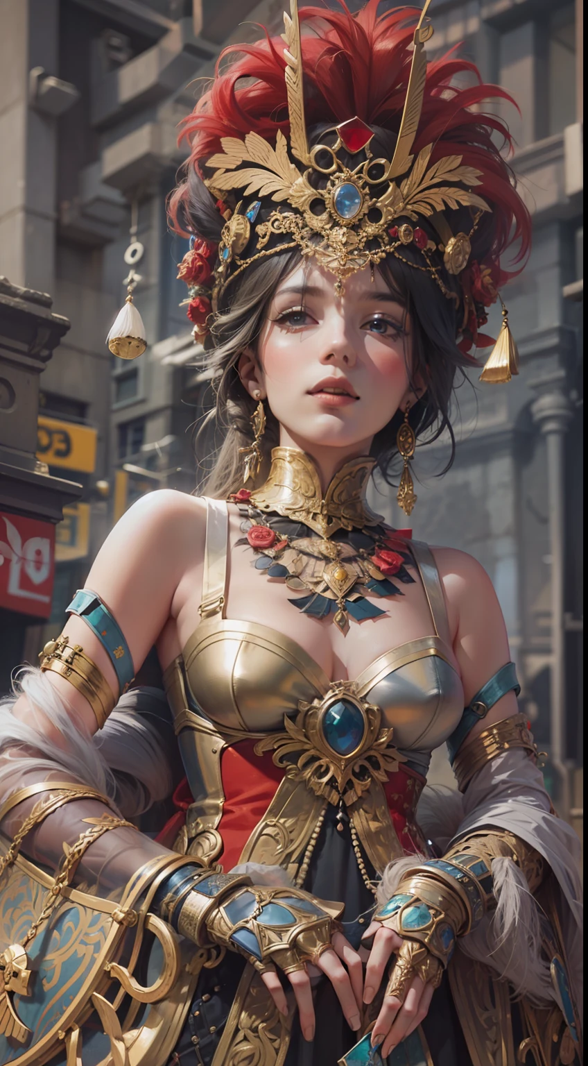 Beautiful woman in insanely intricate Bardic Entertainer Outfit