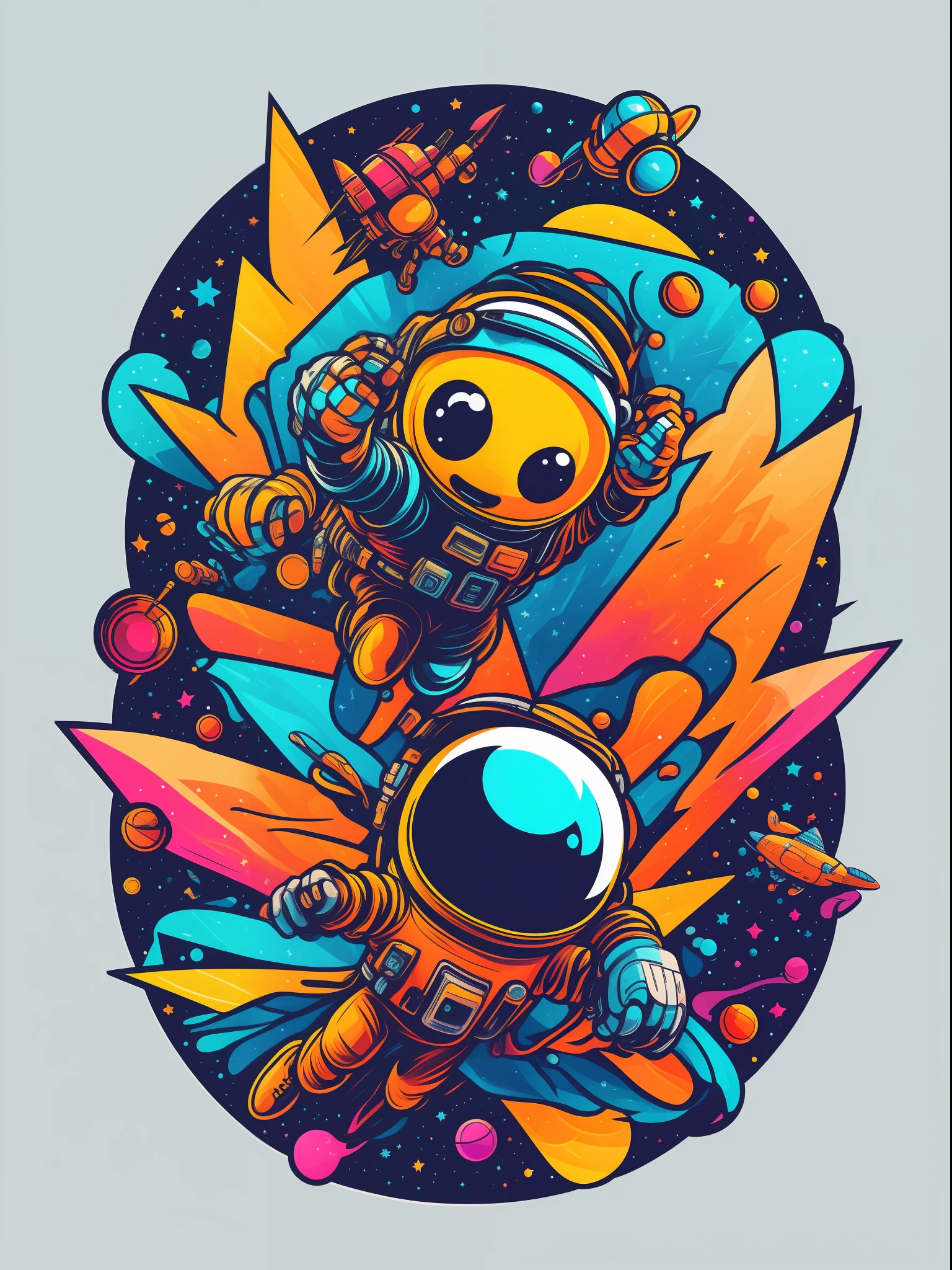 vector t-shirt design ready to print, space joy, rocket, planet, STICKER, white clean background, pro vector, high detail, t-shirt design, grafitti, vibrant,