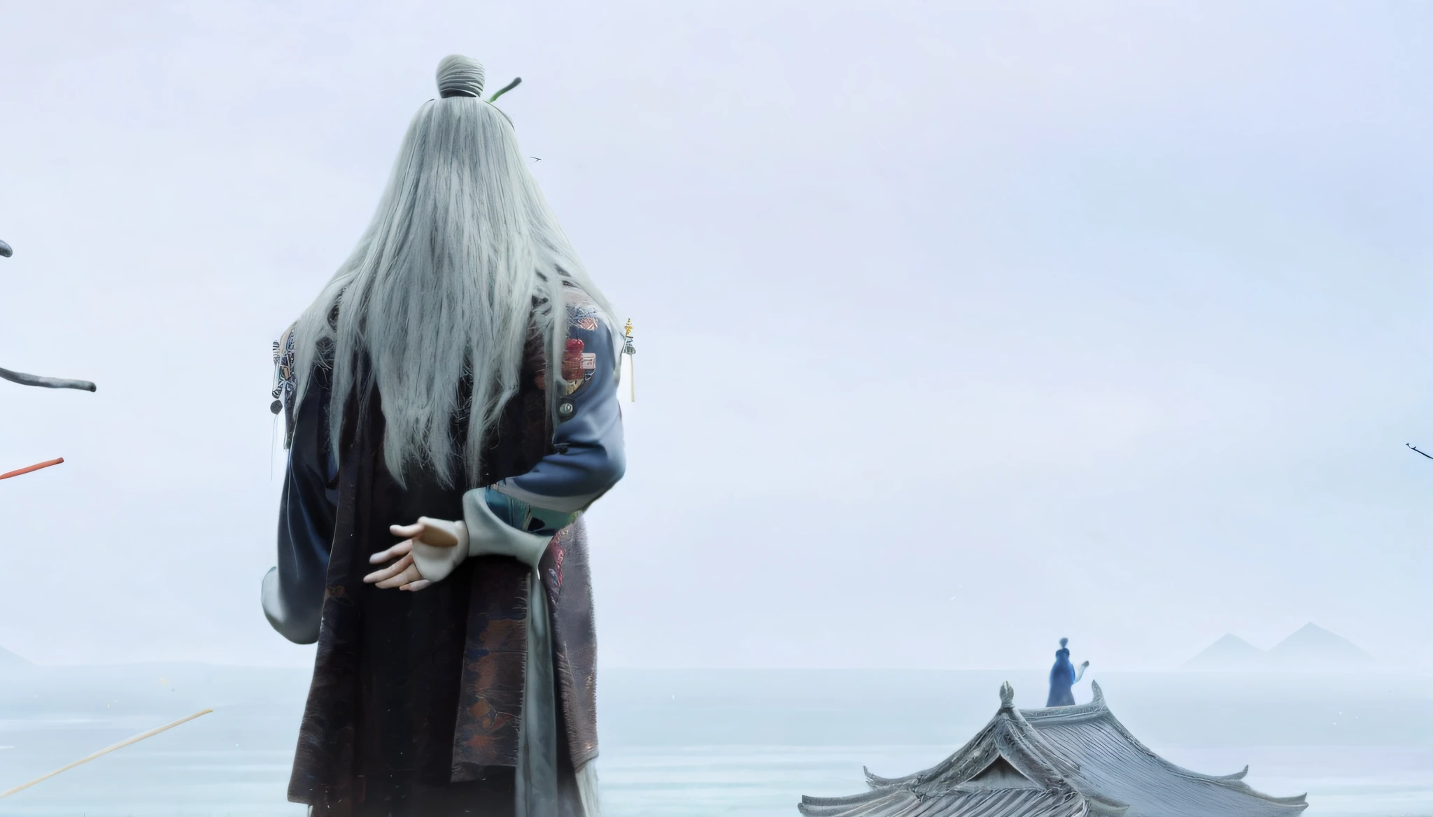 Two men are pitted against each other in the background of the film  ，Hanfu，Fine fingers