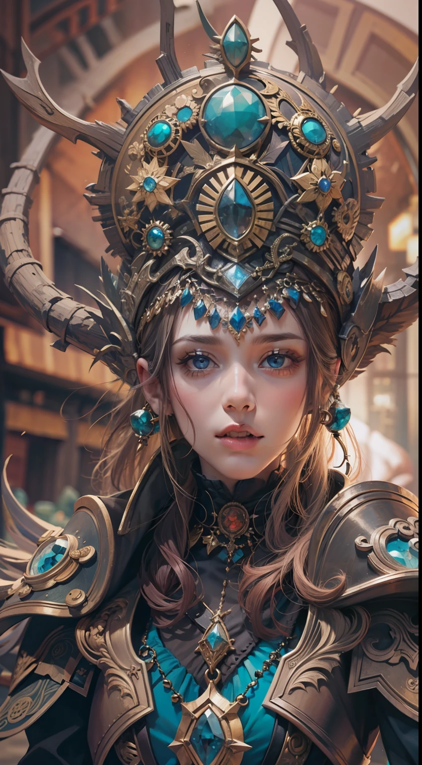 Beautiful woman in insanely intricate Beholder Mage Outfit