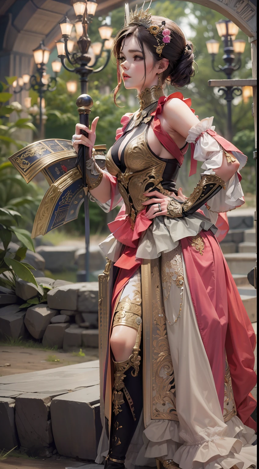 Beautiful woman in insanely intricate Bardic Entertainer Outfit