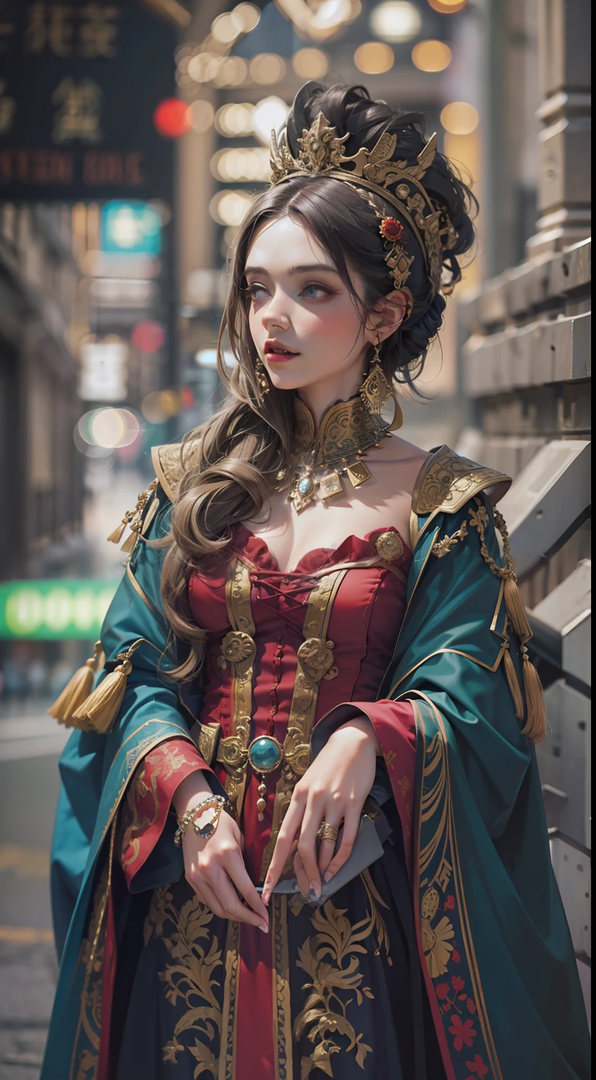 Beautiful woman in insanely intricate Bardic Entertainer Outfit