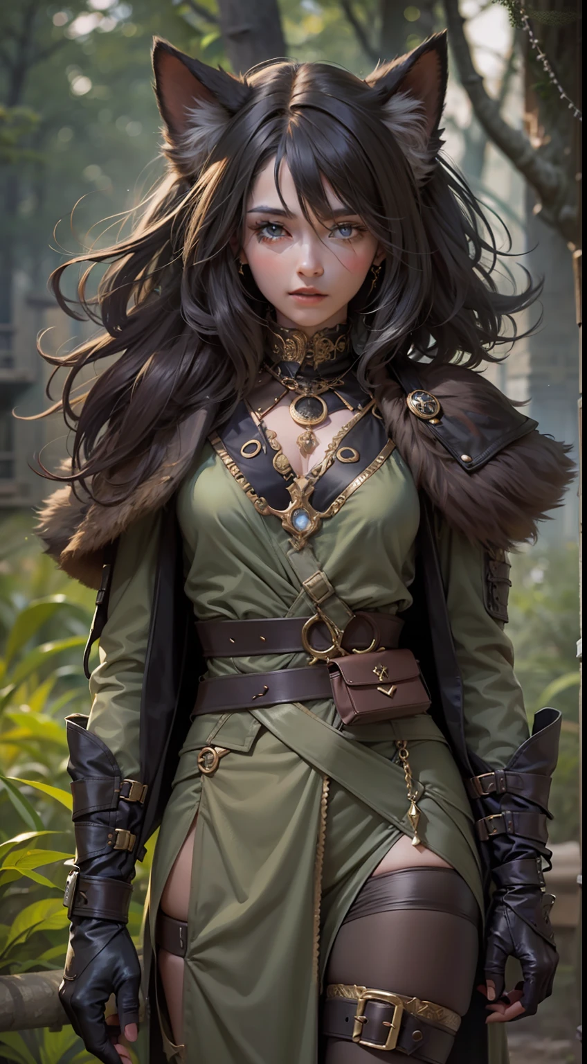 Beautiful woman in insanely intricate Catfolk Ranger Outfit