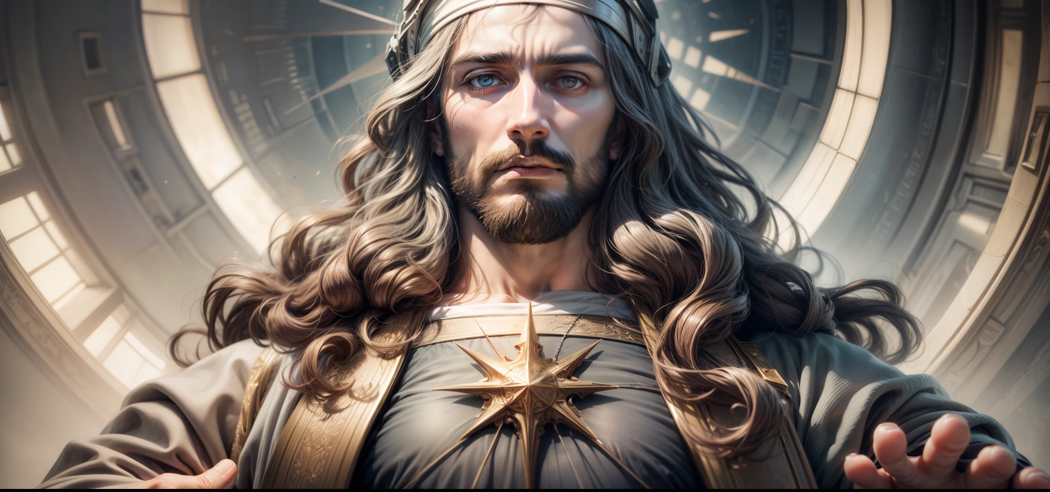 an image of Jesus, imposing