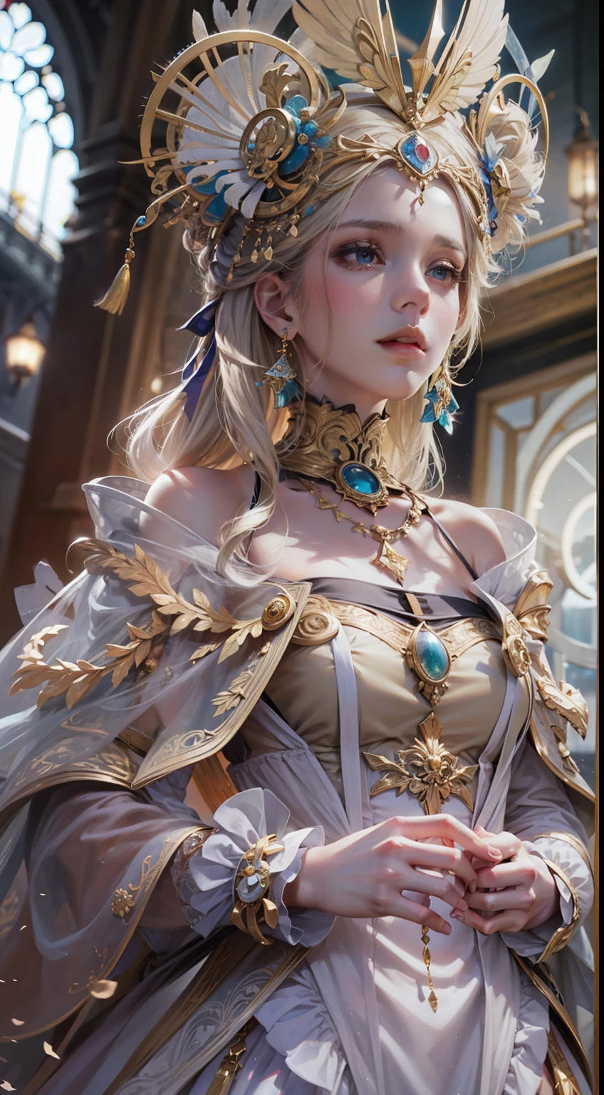 Beautiful woman in insanely intricate Celestial Bard Outfit