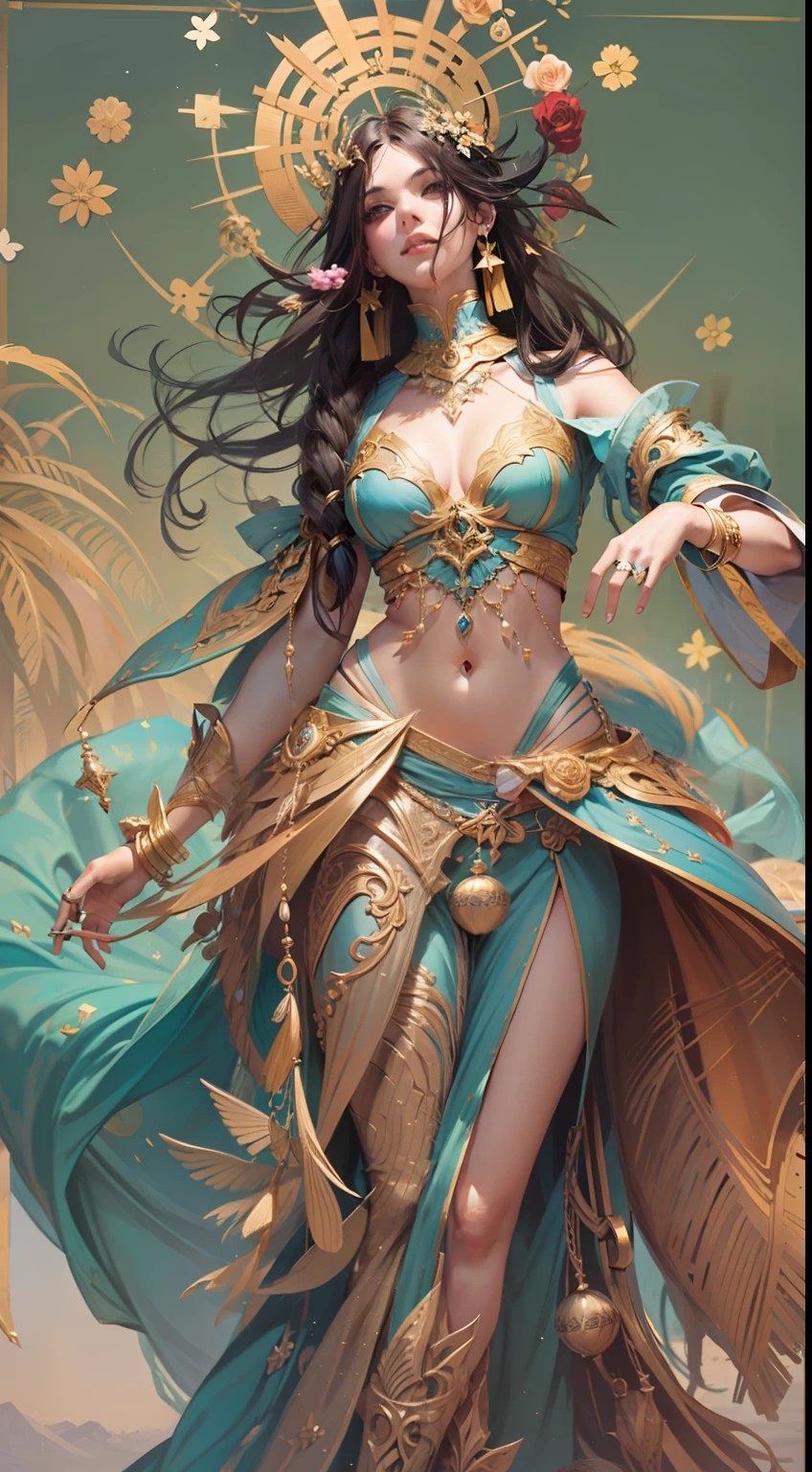 Beautiful woman in insanely intricate Celestial Bard Outfit