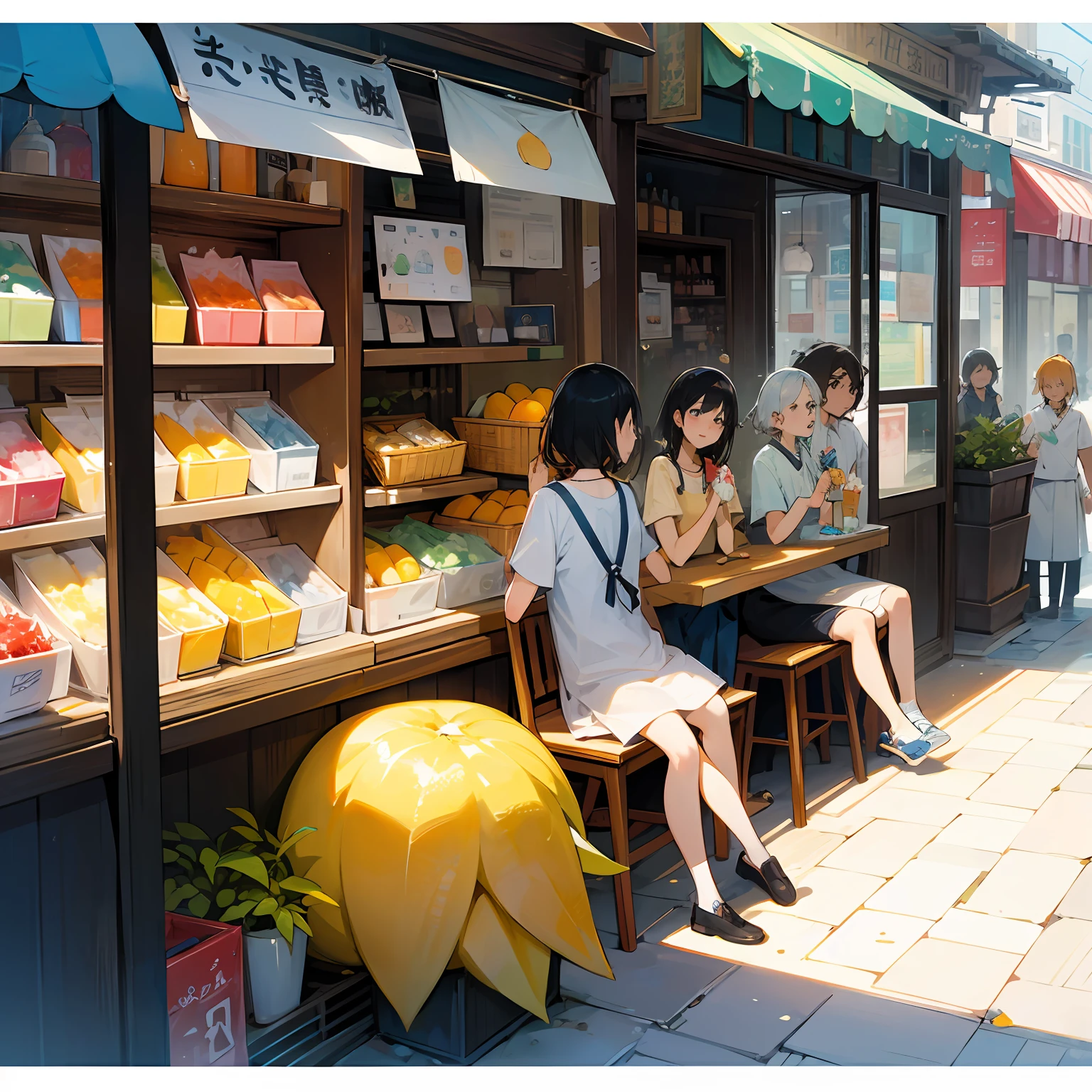 Fluffy shaved ice、mango、cafes、With friends、aquarelle --auto