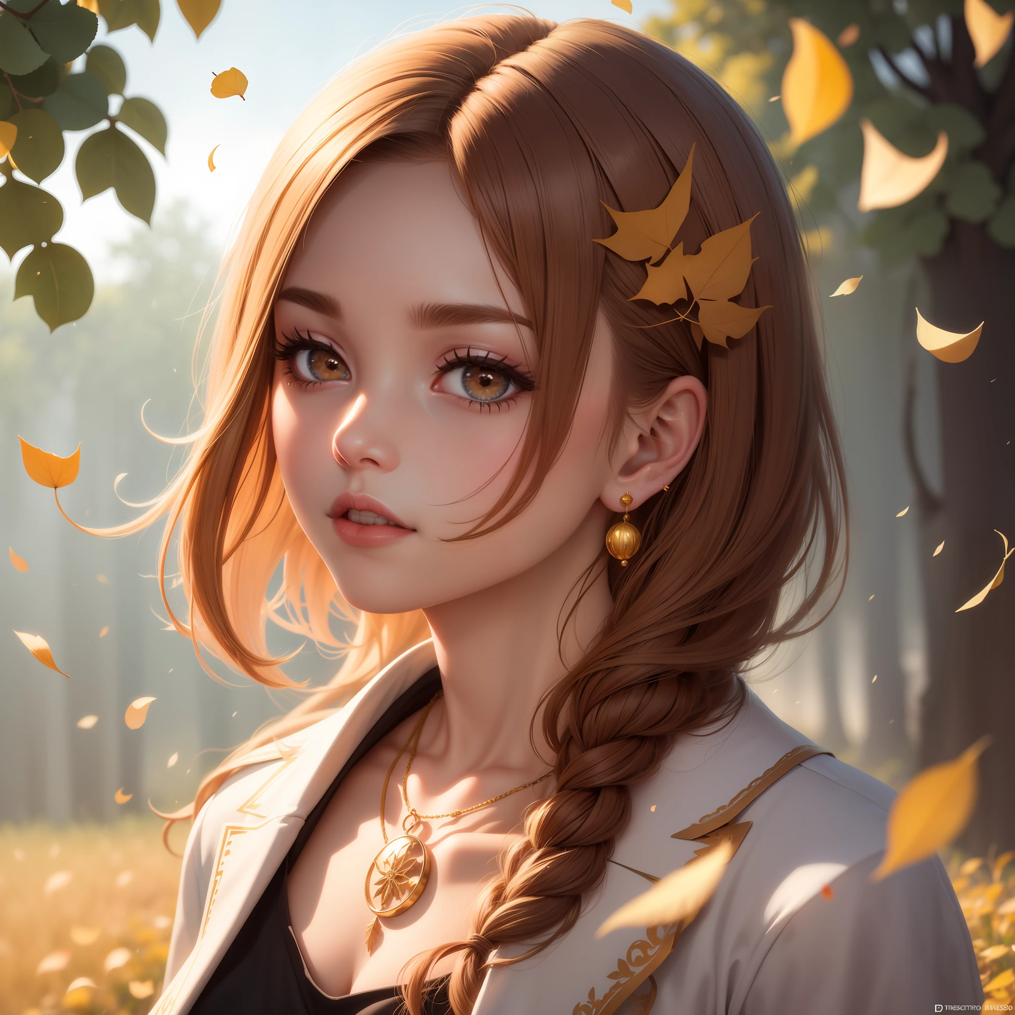 rudeus , Last saved image: textual_inversion\2023-07-29\Mind Blaster\images\Mind Blaster-620000.png, prompt: a small painting of a digital painting of a woman with gold hair and flowers in her hair, wearing a gold dress and a gold necklace, 1girl, autumn, autumn leaves, blurry, blurry background, blurry foreground, brown hair, confetti, depth of field, earrings, embers, eyelashes, falling leaves, falling petals, feathers, flower, ginkgo leaf, gold, hair ornament, jewelry, leaf, leaves in wind, lips, long hair, looking at viewer, mascara, motion blur, parted lips, petals, portrait, rose petals, solo, teeth, wind, art by Mind Blaster