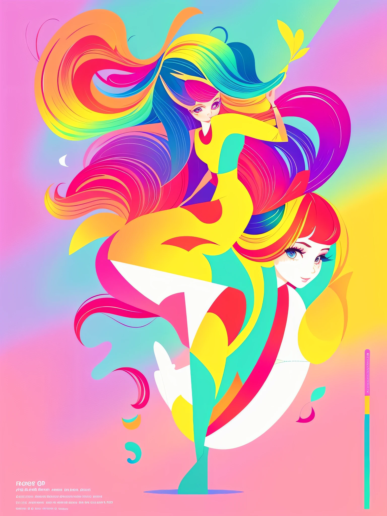 a poster，Above it is a woman in colorful clothes and a horse, Colorful illustration, colorful illustrations, Colorful! Character design, rossdraws cartoon vibrant, A beautiful artwork illustration, jen bartel, Adobe Illustrator Art, multicolored vector art, Color vector illustration, Alphonse mucha and rossdraws, lisa frank & sho murase, #illustration, colourful artwork