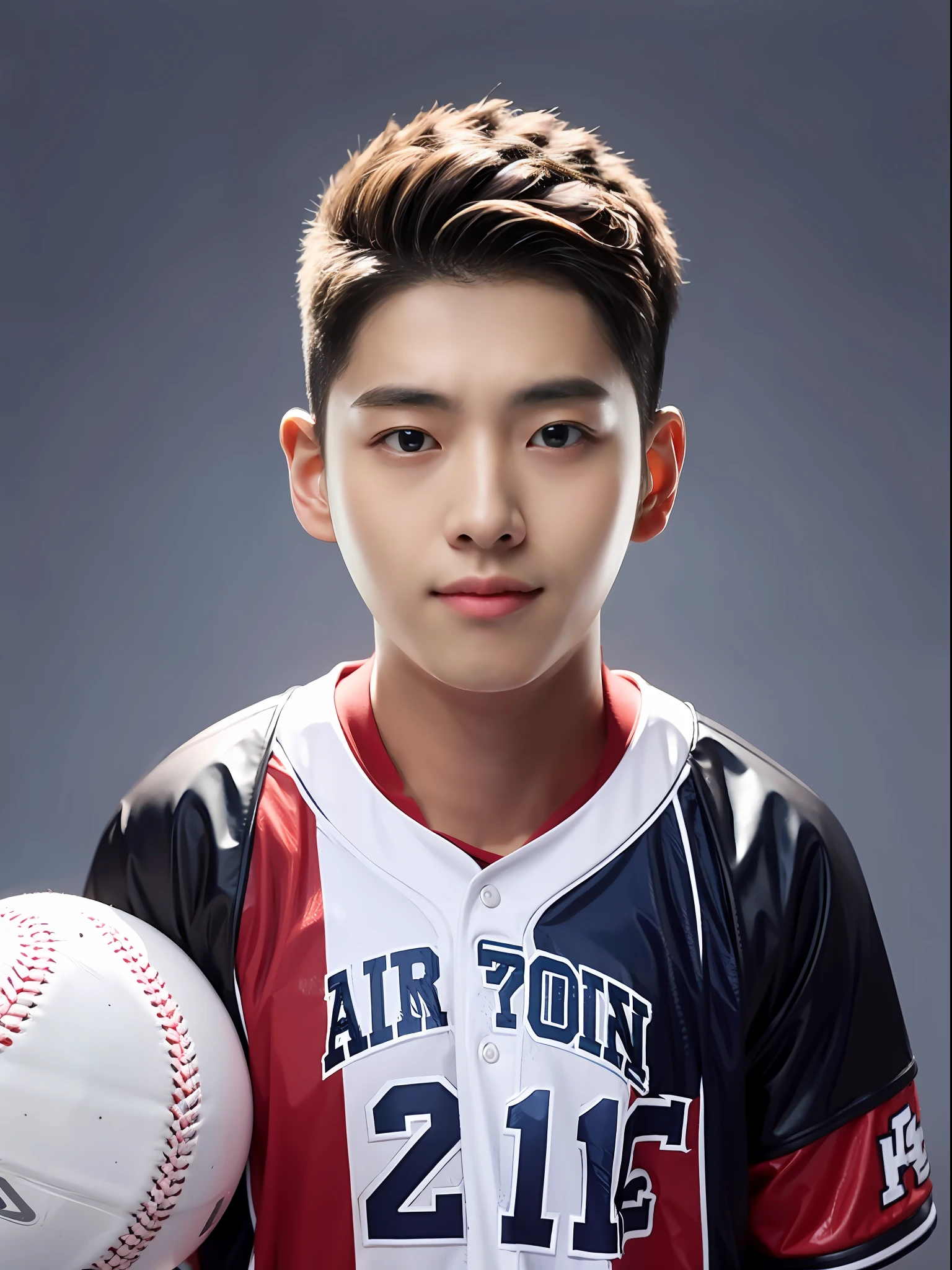 A -yeld mahigh school student,Wearing a PVC baseball jersey,Gray hair