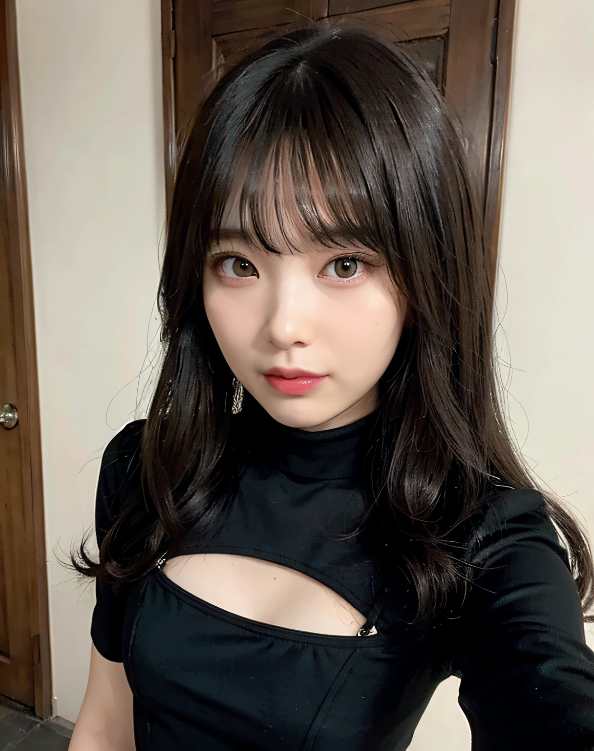 The face does not change,Change into a black tight dress