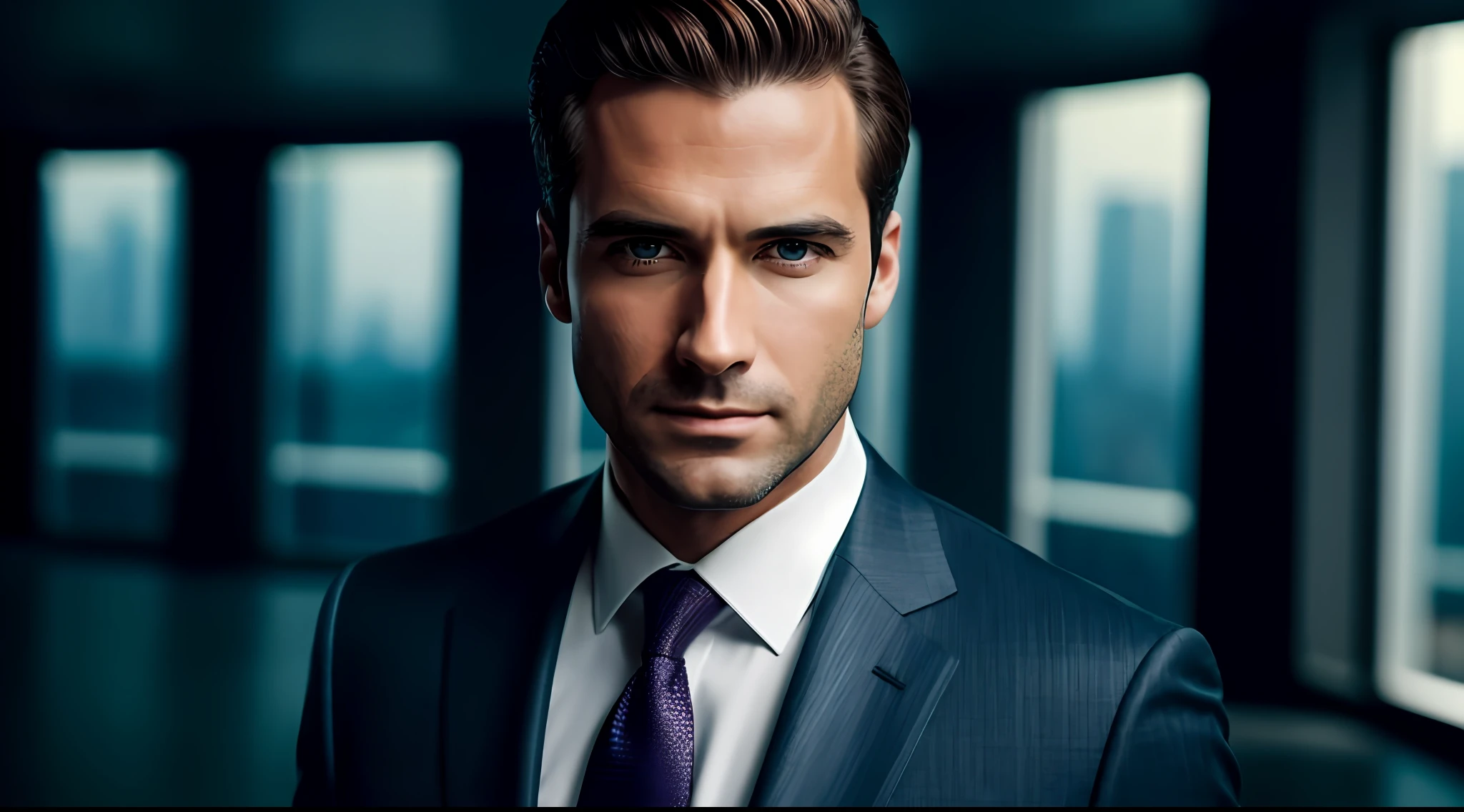 a man standing with 50 years in suit and tie, body and head straight in the photo, facing the viewer of the photo, eyes fixed to the lens, appears shoulders and head in the photo, man centered in the photo, 8k, best quality, masterpiece, realistic, realistic photo, movie photo, ultra realistic, 1 person, detailed, perfect lighting, DSRL, professional photo, 4k