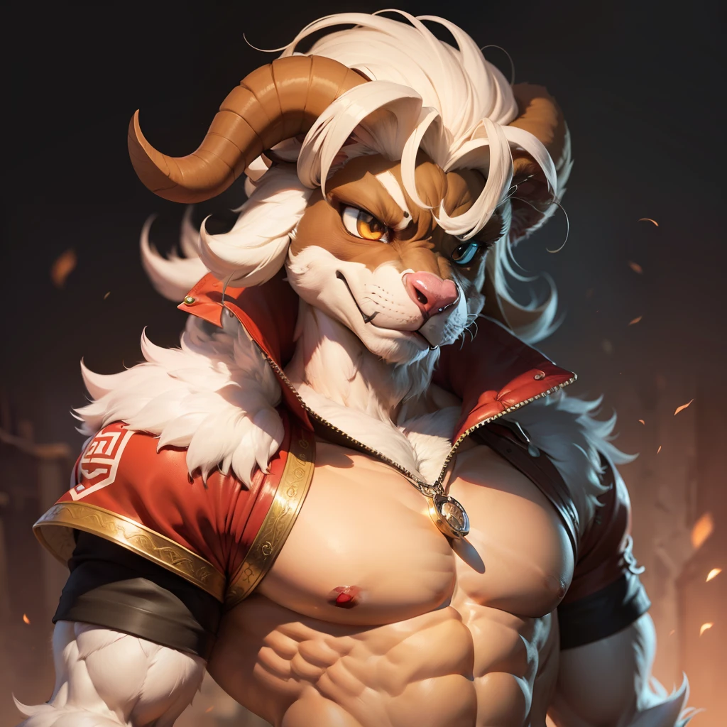 Fanart of the character asgore dreemurr male muscle,cabra,furry, macho, com peitoral no sex, vestindo uma jaqueta de frio, personagem masculino,((personagem masculino)) ((Personagem furry))