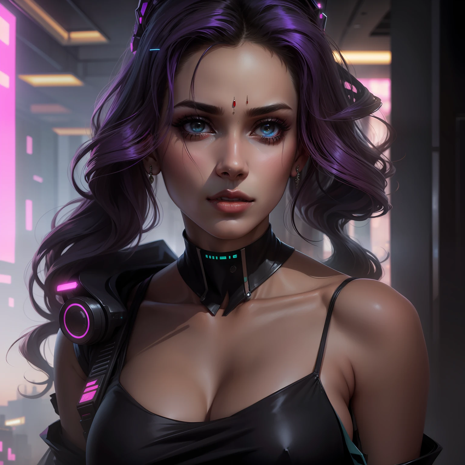 beautiful woman standing in saree, cyberpunk, realastic images