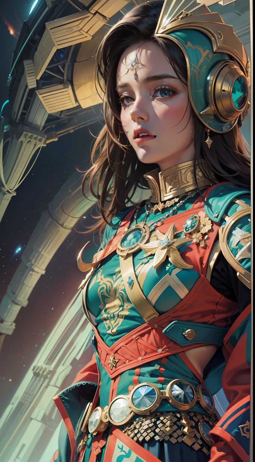 Beautiful woman in insanely intricate Cosmic Ranger Outfit