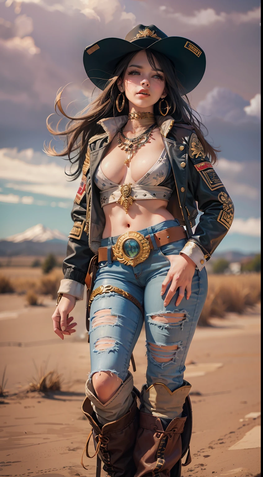 Beautiful woman in insanely intricate Cowgirl Outfit