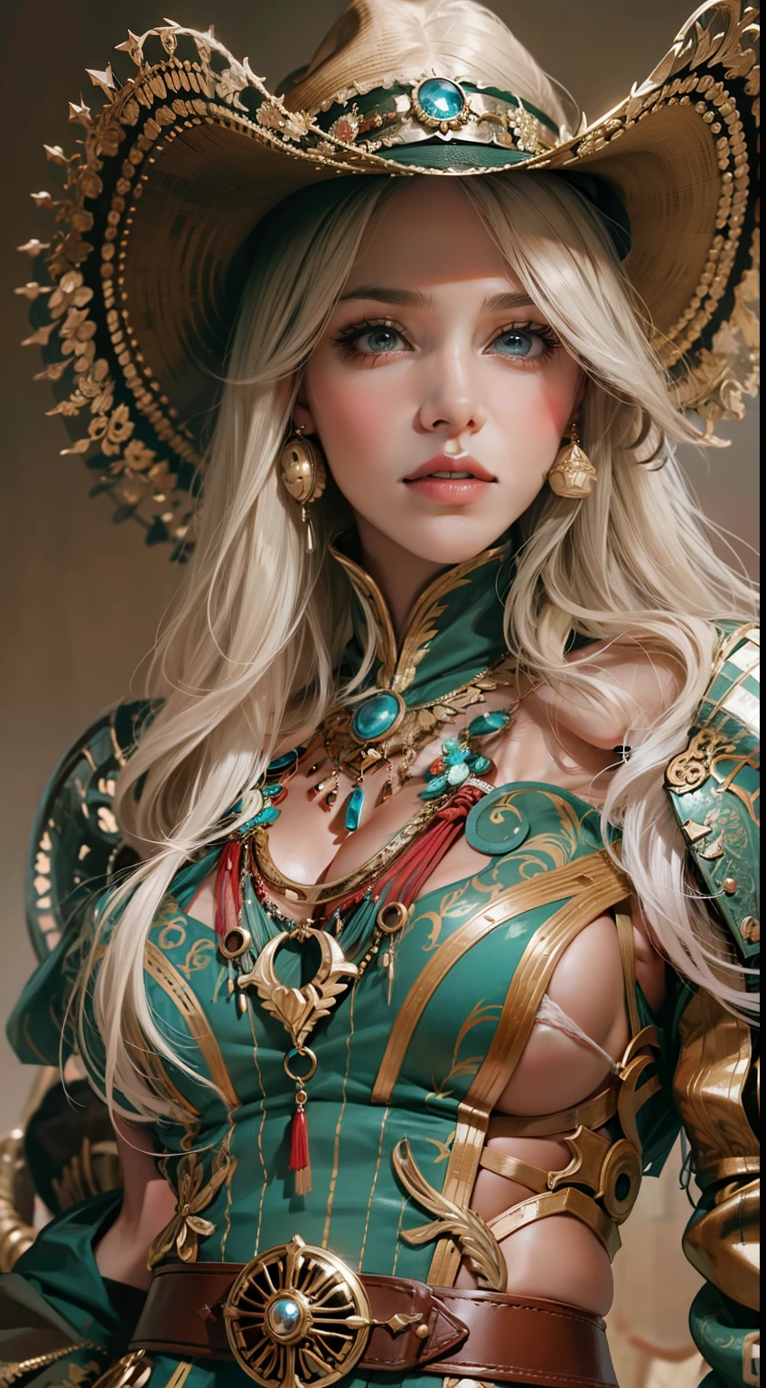Beautiful woman in insanely intricate Cowgirl Outfit