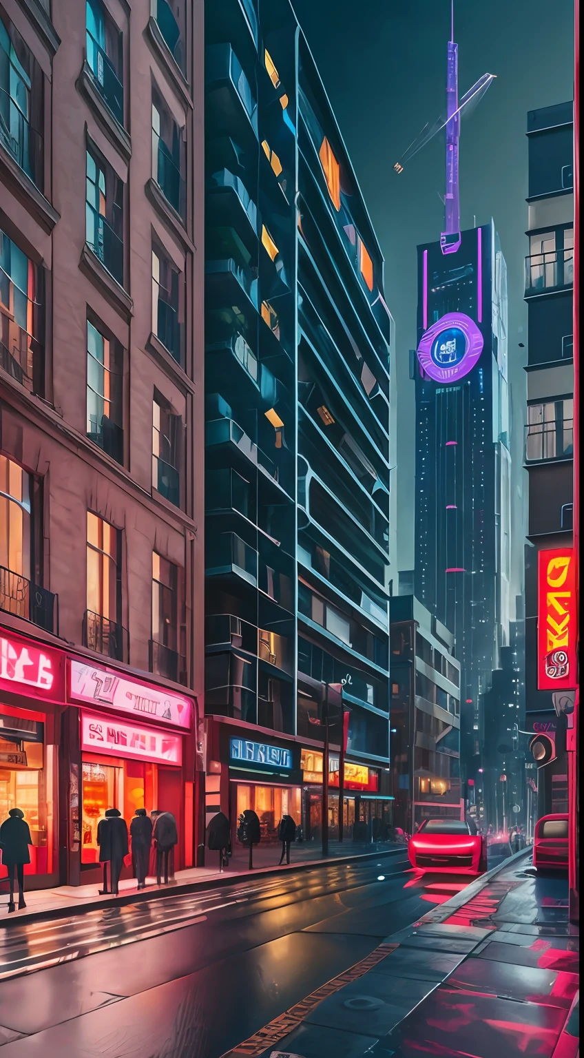cyber punk, cities, the street, tower, exquisite detailing, Realistic and realistic, from outside, Surrealism, Gothic art, stereogram, 4K, UHD, 16k --auto --s2