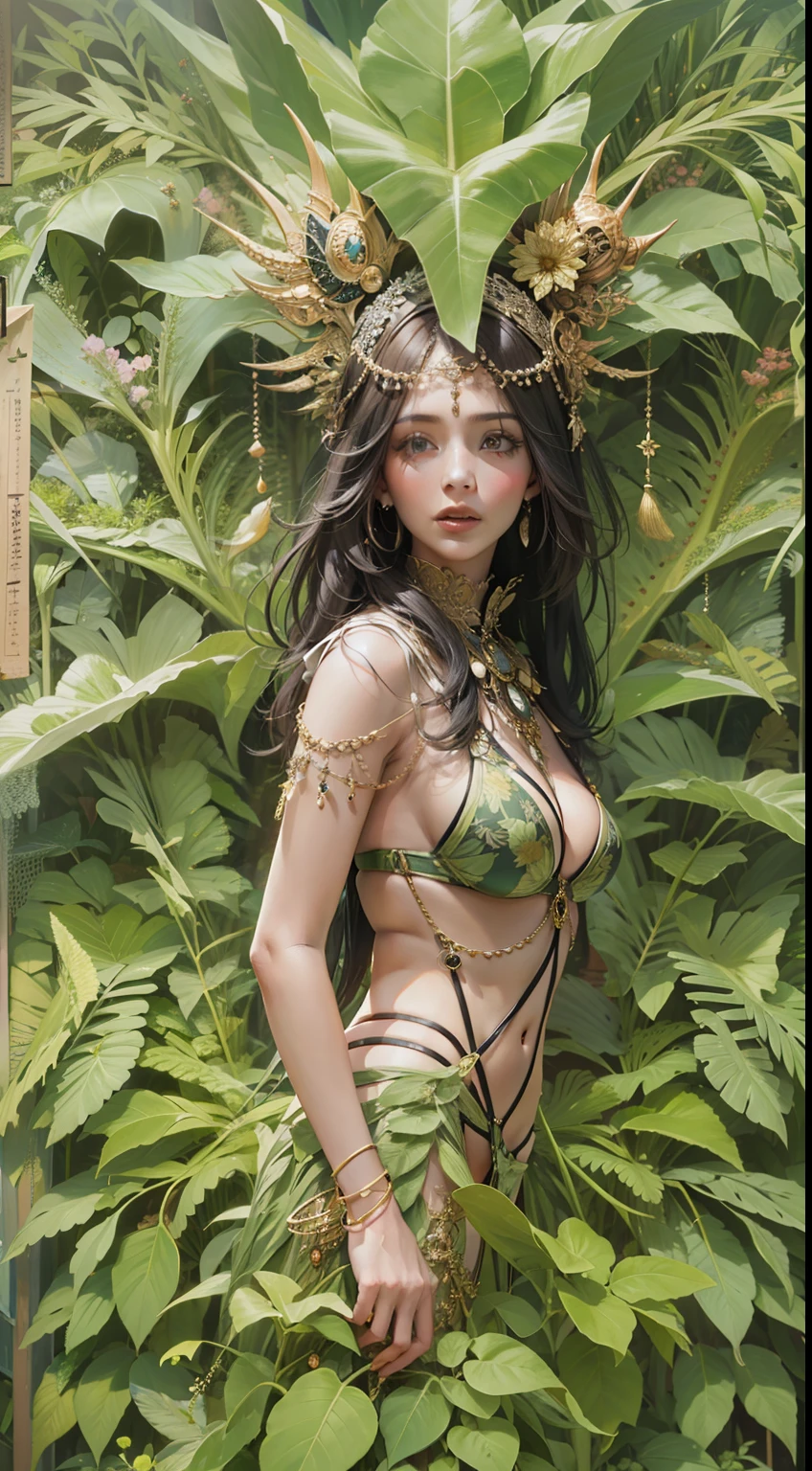Beautiful woman in insanely intricate Nature-Inspired and Organic Outfit