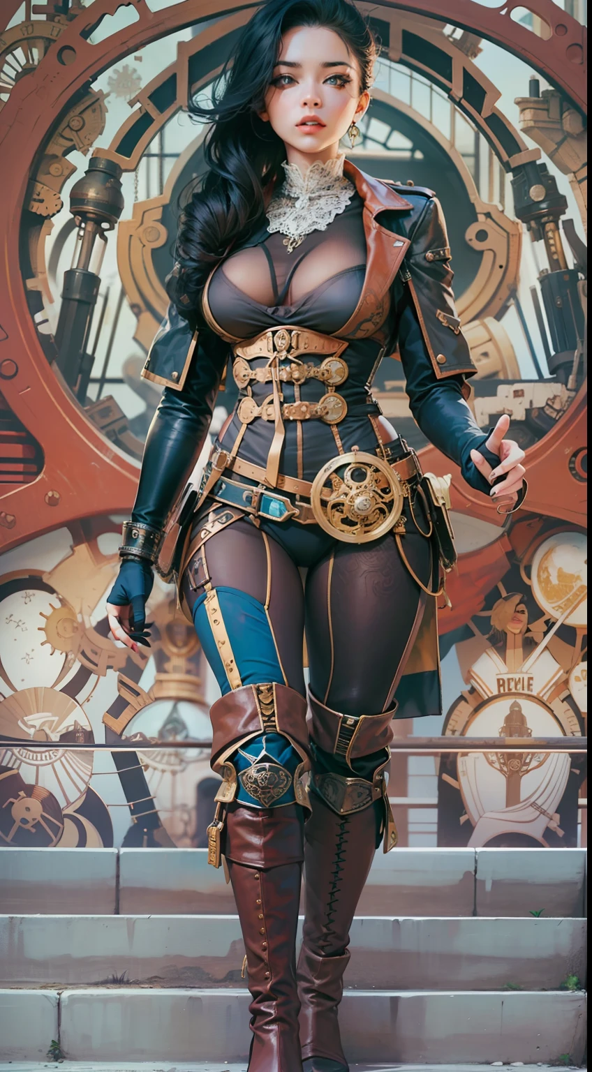 Beautiful woman in insanely intricate Retro-Futuristic Steampunk Outfit