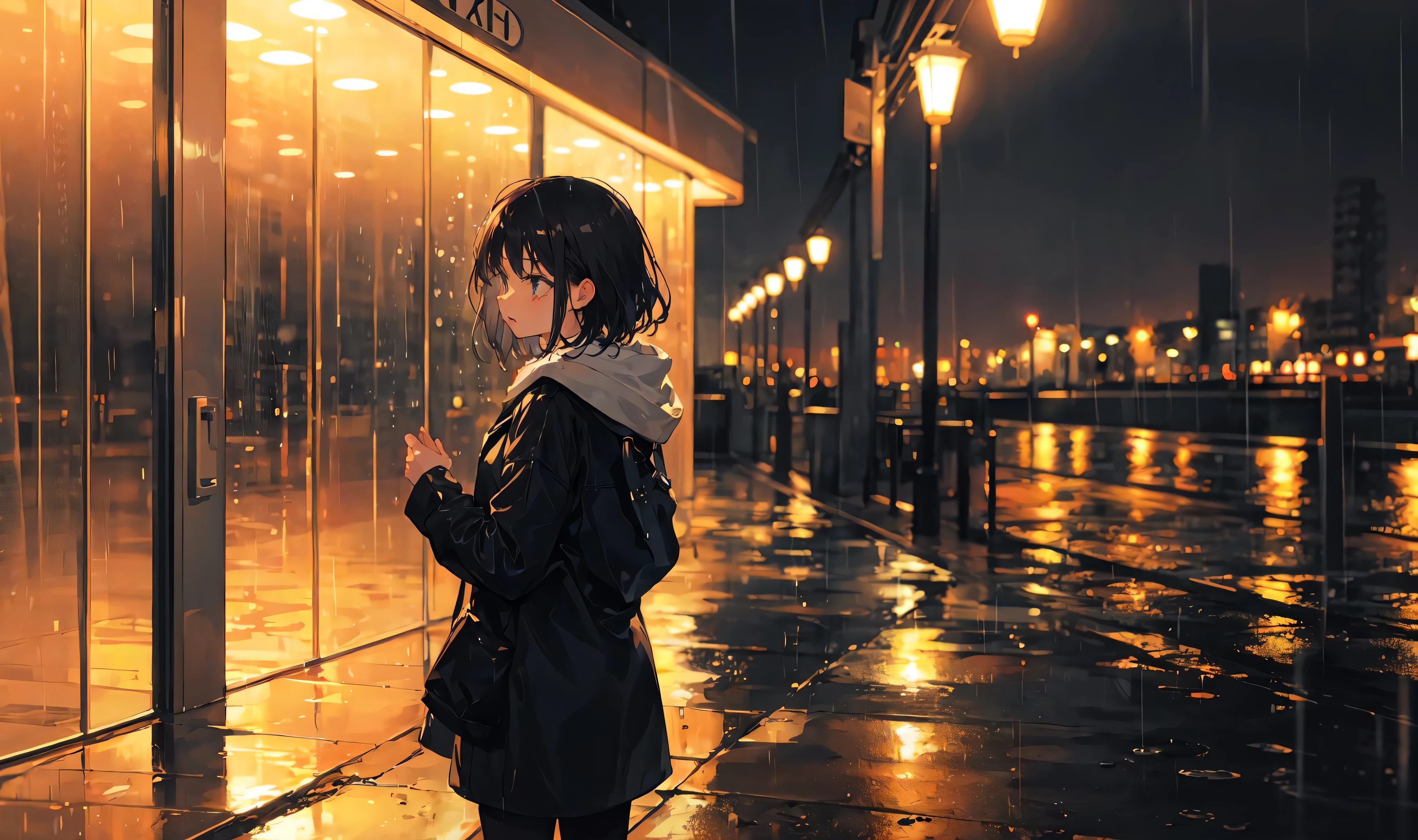 1girl,rain.night city