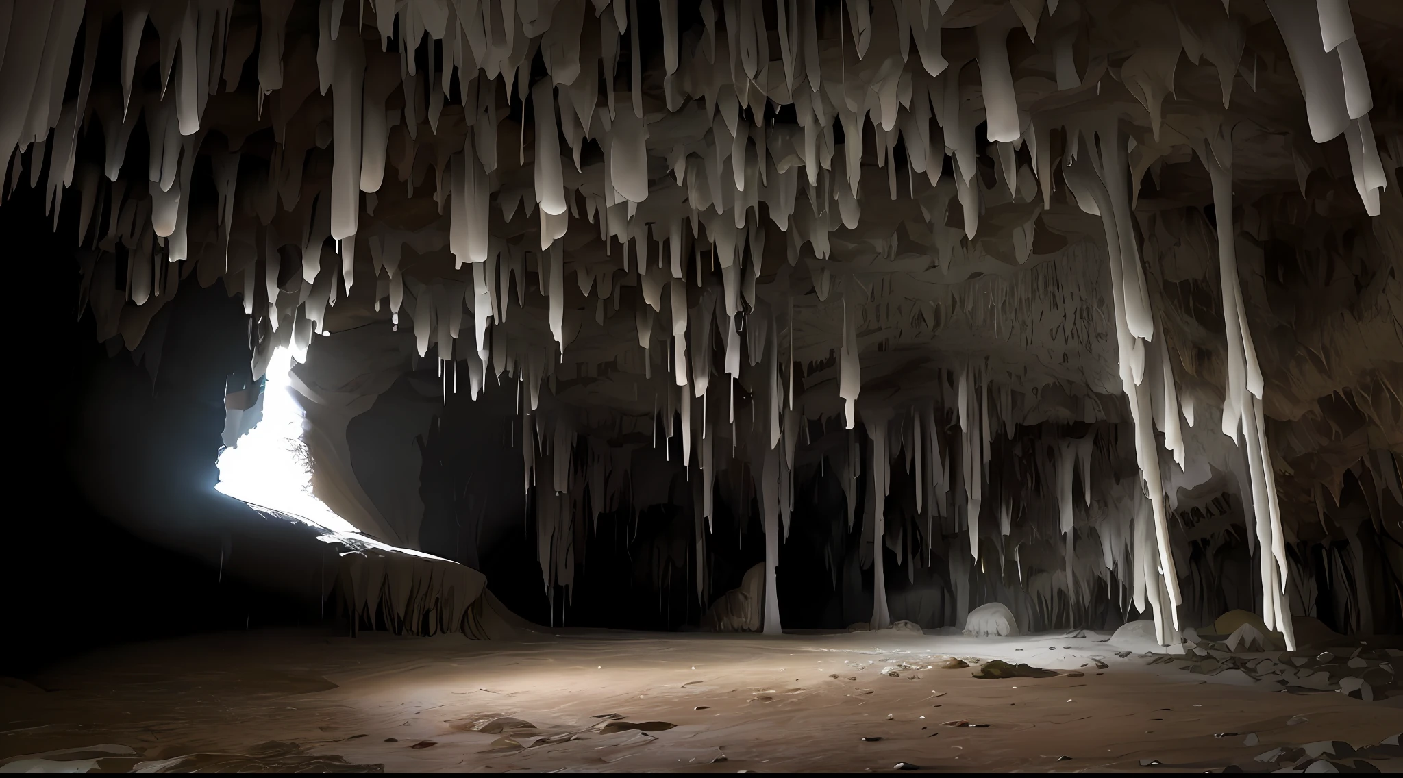 Araffe cave with a light shining through the opening, gotejamento de estalagtites, Estalactites, cave lighting, Espeleotemas, cristais da caverna, Estalagmites, dentro de uma caverna expansiva, dentro de uma caverna, dentro de uma enorme e vasta caverna, dentro de uma caverna gigantesca, Cavernas, dentro de uma caverna, sistema de cavernas