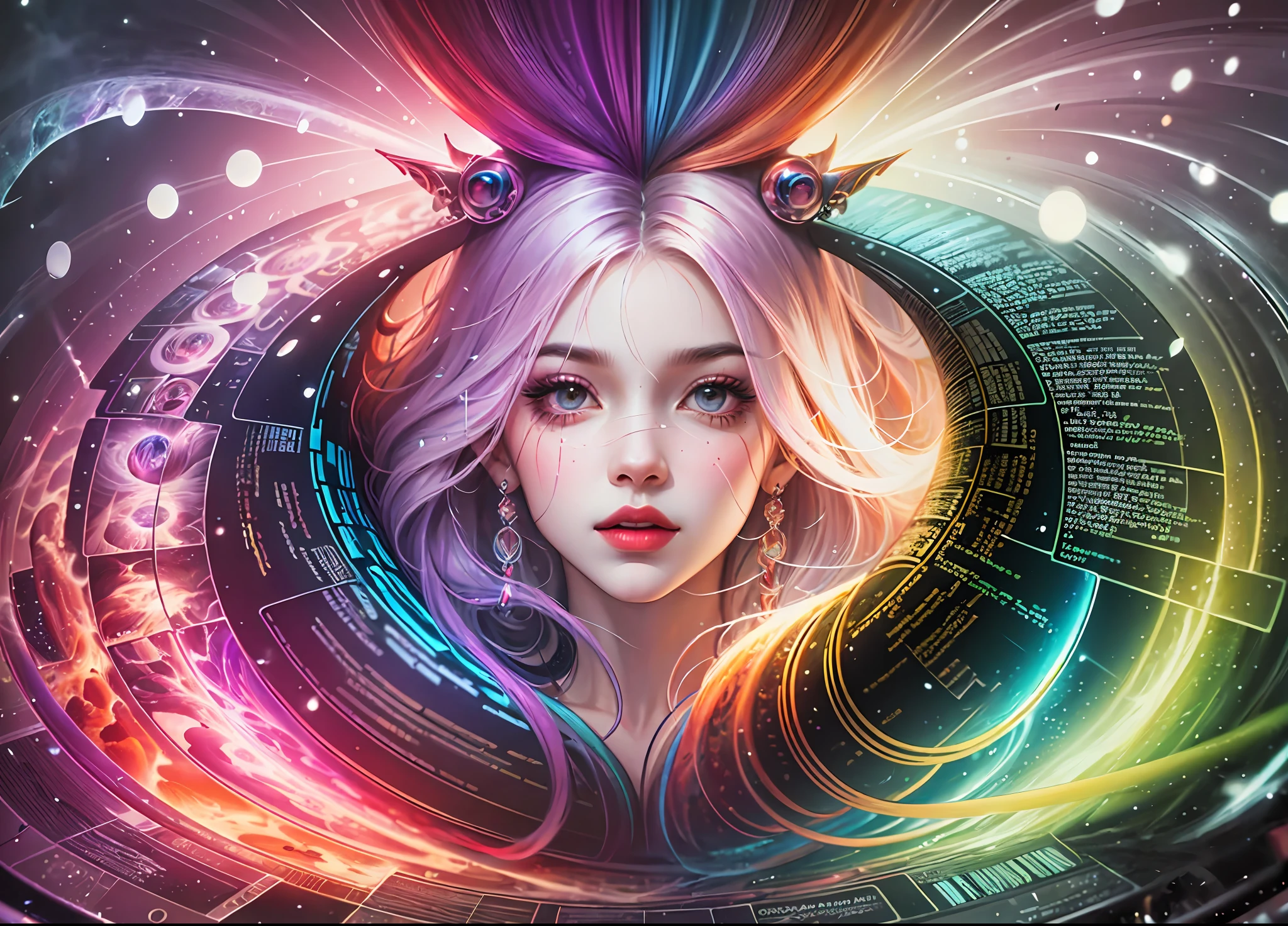 art similar to Alex Grey's art,  lots of saturation in colors, woman, vortex, ultra realistic