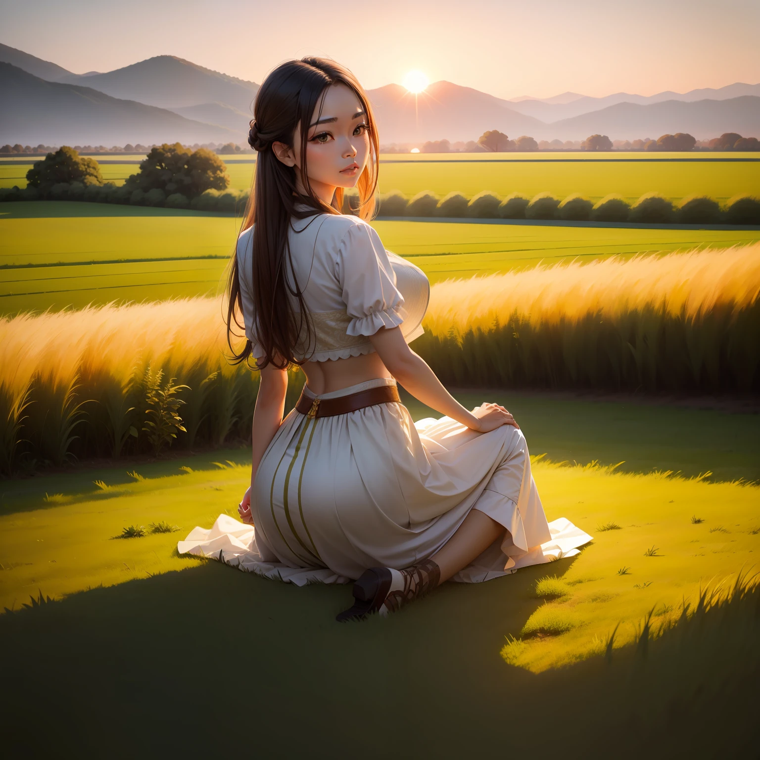 grass field,the setting sun,Kizi,Need,ellegance