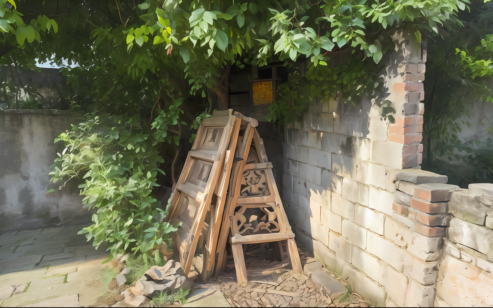 Ancient Chinese style，lakeside，rockery，k hd，Red bricks and green tiles，Neatness