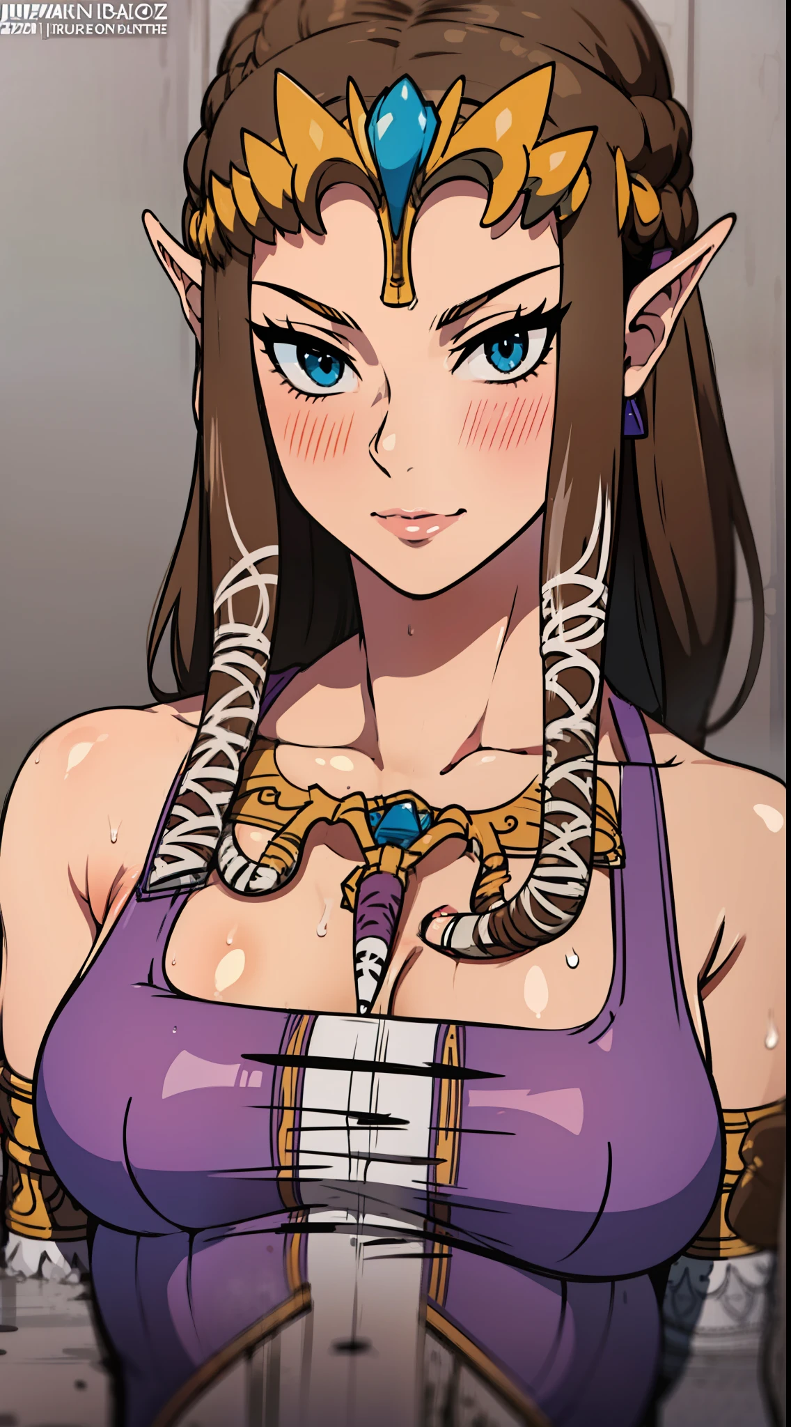 8K quality, high accuracy, mature body, princess zelda, beautiful figure, pretty face, clean, blue eyes, bright, eye highlights, small ears, brown head hair, sexy, super big tits, very very huge breasts, oversized chest, , erotic, erotic, beautiful line drawing. Beautiful white skin,
enough , erotic atmosphere, erotic background, erotic facial expression, having sex, soaking wet,