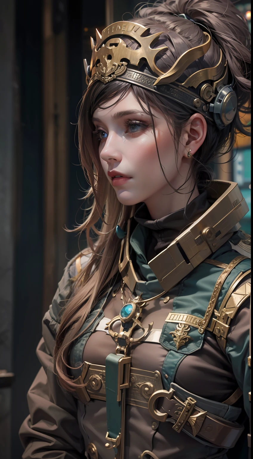 Beautiful woman in insanely intricate Siege Engineer Outfit