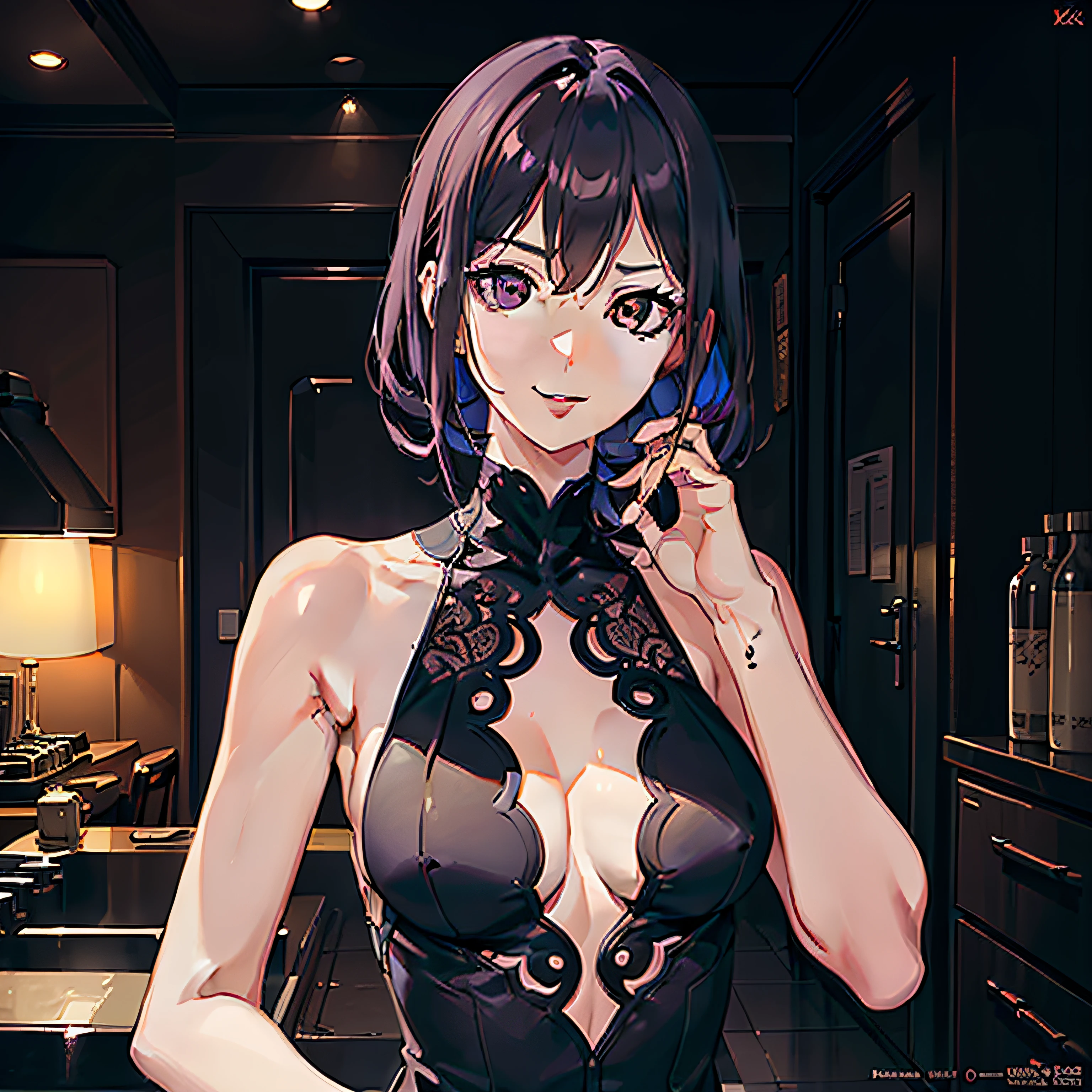 1girls, sexy slim sleeveless tank top woman, no bra, ddd cup, perfect body, hair shoulder length layers, hair color hazelnut brunette, smirk, street cafe city, purple eyes, sexy vibe, hand with five delicate finger, moe pose, (detailed manga illustration), perfect anatomy, (intricate details, ultra-detailed, illustration:1.3), (naturalmidnight, bright eyeballs, cinematic lighting, vivid colors:1.3), (masterpiece, absurdres, best quality, 8K, large masterpiece digital art, more_details:-1, more_details:0, more_details:0.5, more_details:1, more_details:1.5