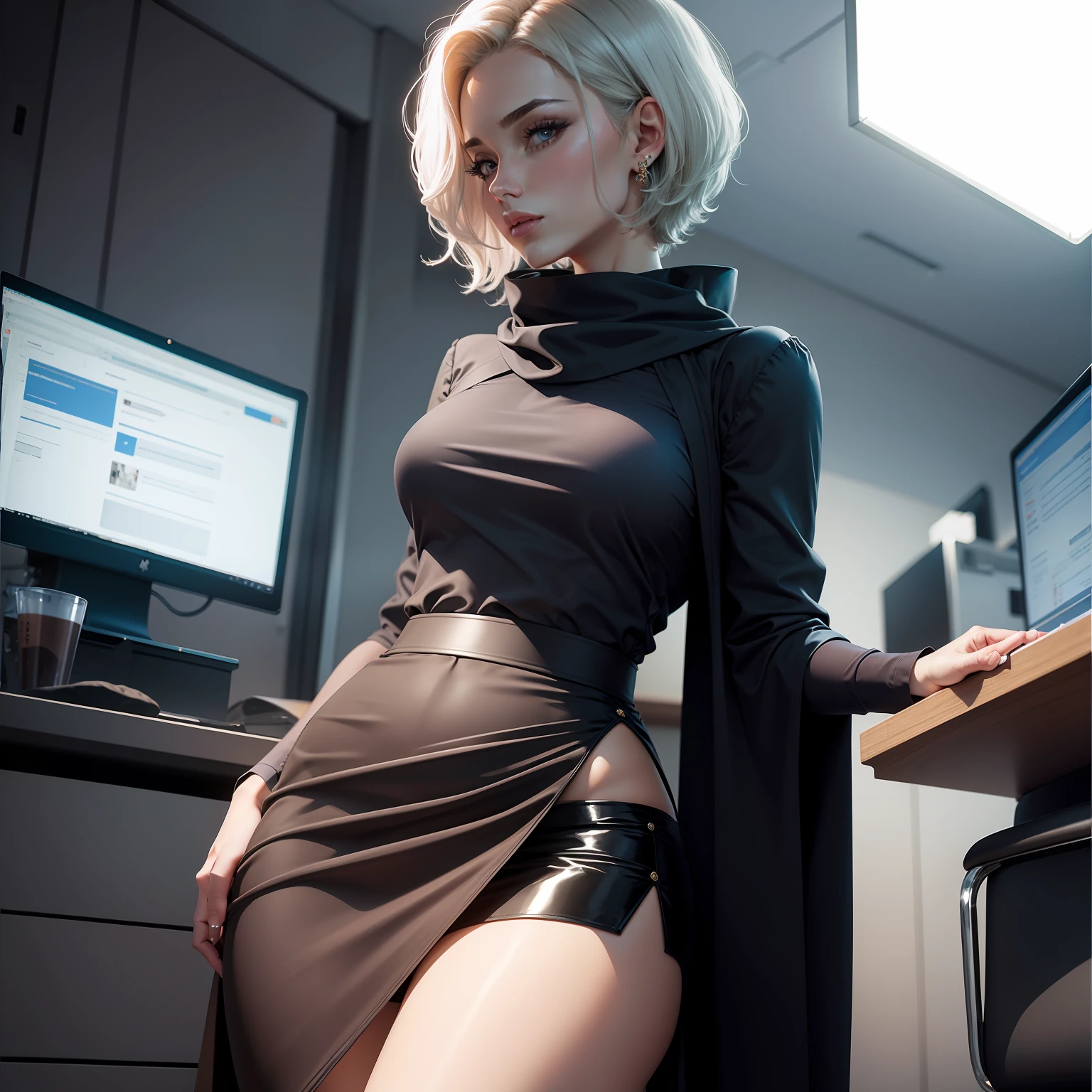 short detailed hair,Royal sister,Skirt that wraps hips,office room,Need,noble,Cold and glamorous