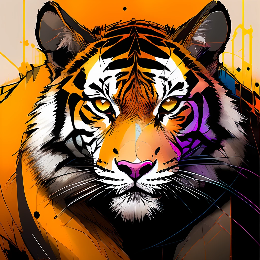 nvinkpunk, A really angry tiger, close up, oil painting, best quality, detailed, ,4 k, hdr, rough pestal, sharp focus, high resolution