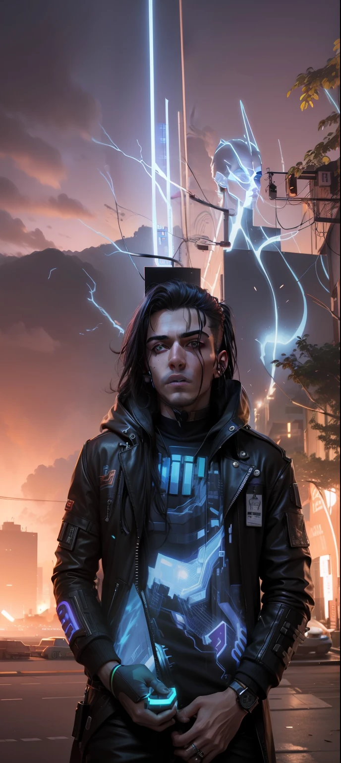 Change background cyberpunk handsome boy, realistic face, 8k, ultra realistic,