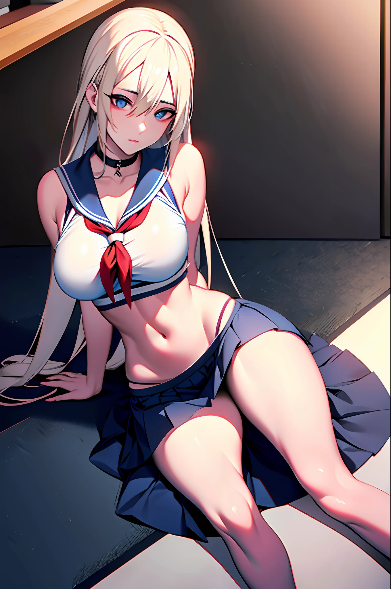 A high resolution, yamanaka, 独奏, eBlue eyes, ((yamanaka)), realisticlying, best qualtiy, (Panties wet:1.3),((((a sailor suit: 1.5)))), ((Collar)), (Liquid flows down the thighs) ,))), (Short pleated skirt),(Expression humiliation),(Be red in the face),(show navel), full bodyesbian, ( ), (20 yrs), ((thigh socks: 1.5)), (Large breasts: 1.9)))), (Raised : 1.8),()))), ((Open legs: 1.8))